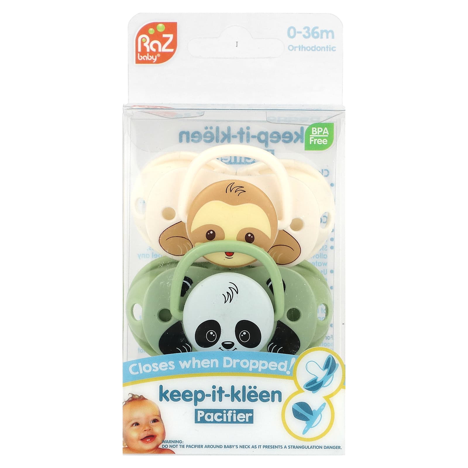 RaZbaby Keep-It-Kleen соска-пустышка для 036 мес Sloth - Panda 2 шт 1790₽