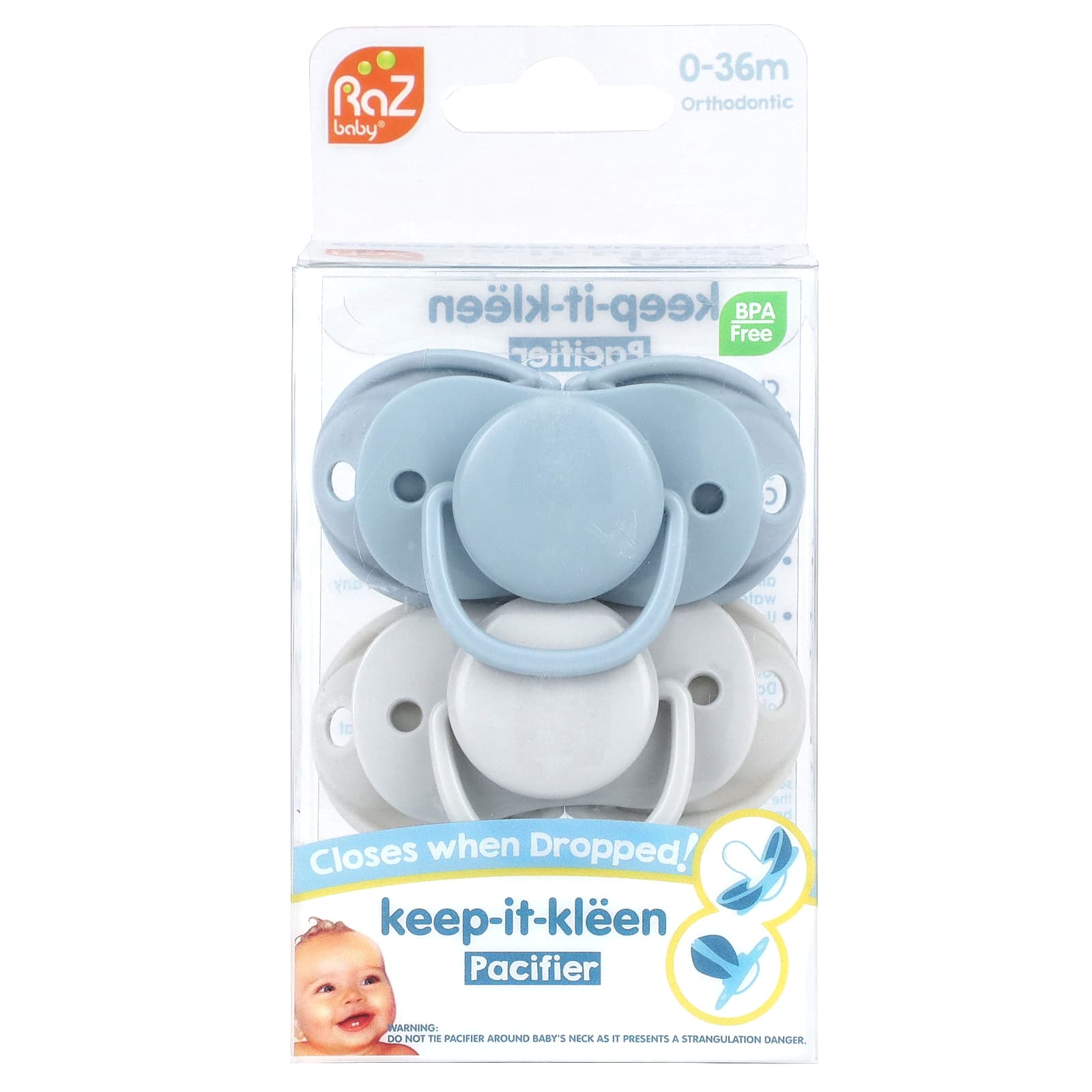 RaZbaby Keep-It-Kleen соска-пустышка для детей 036 мес синий и серый 2 шт 1790₽