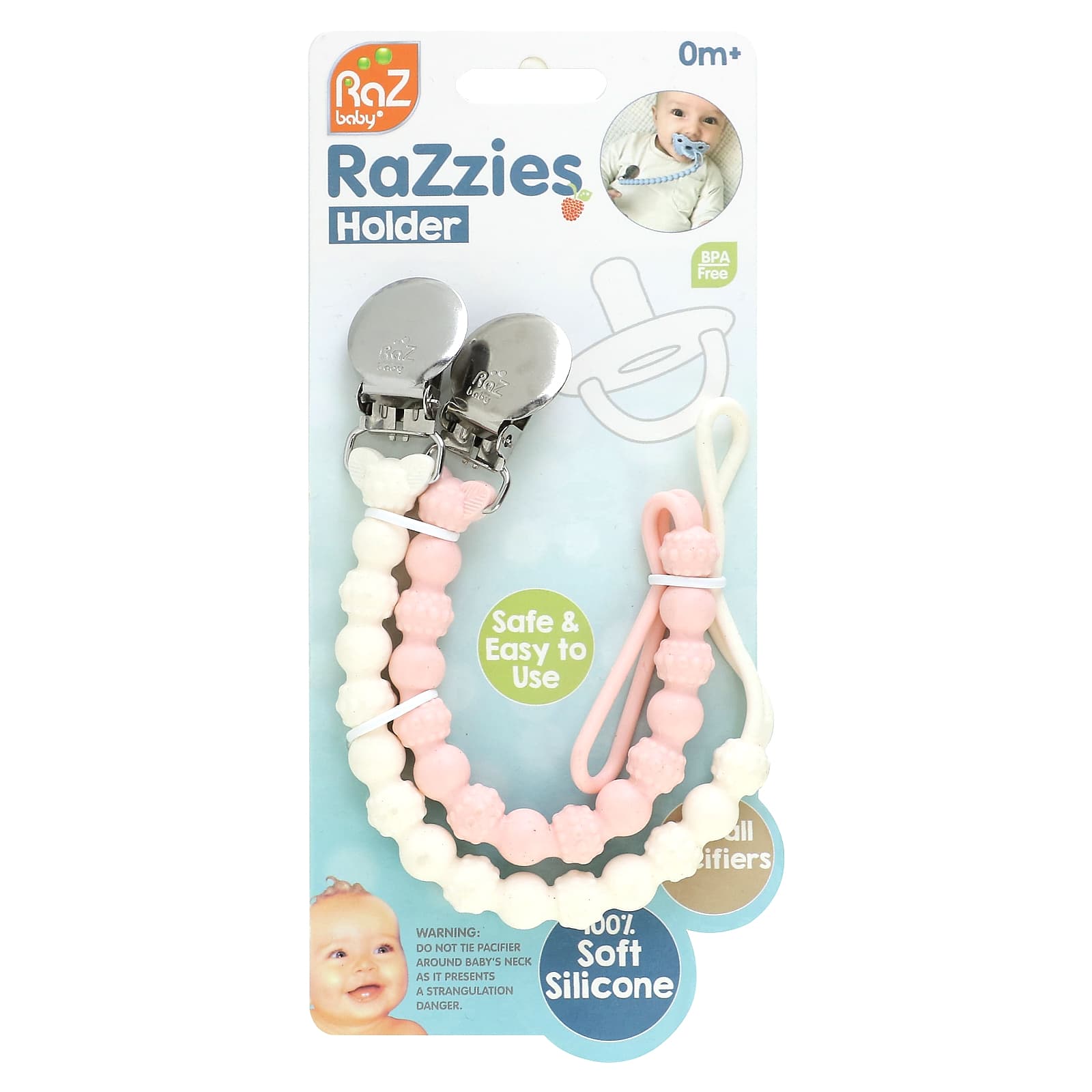 RaZbaby RaZzies держатель для пустышки от 0 месяцев розовый бежевый 2 держателя 1990₽
