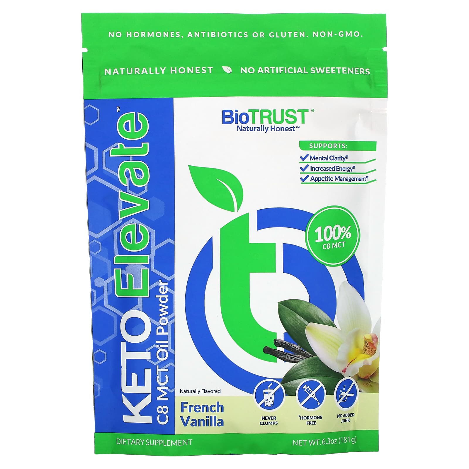 BioTRUST Keto Elevate масляная пудра с C8 MCT французская ваниль 181 г 63 унции 7390₽