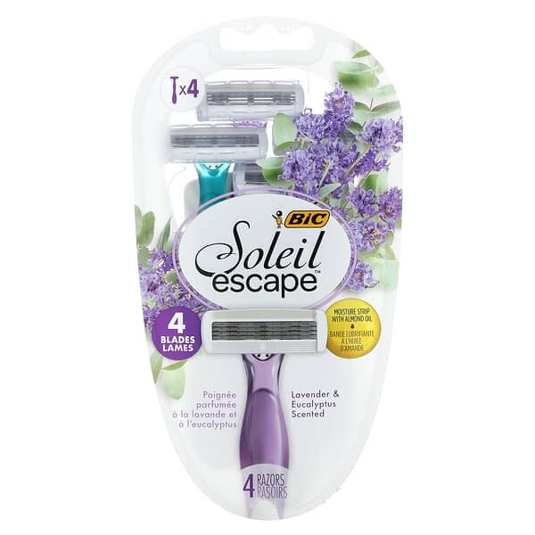 BIC, Soleil Escape, одноразовые бритвенные станки для женщин, лаванда и эвкалипт, 4 шт.