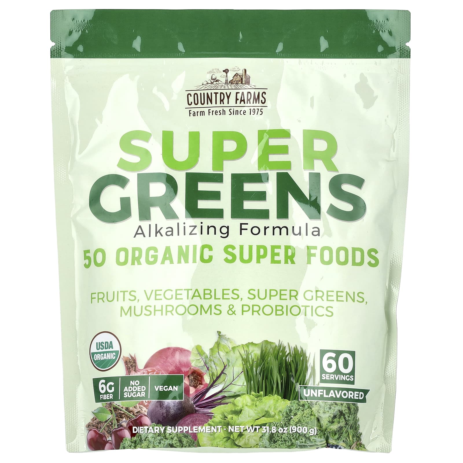 Country Farms Super Greens подщелачивающая формула без добавок 900 г 318 унции 11390₽