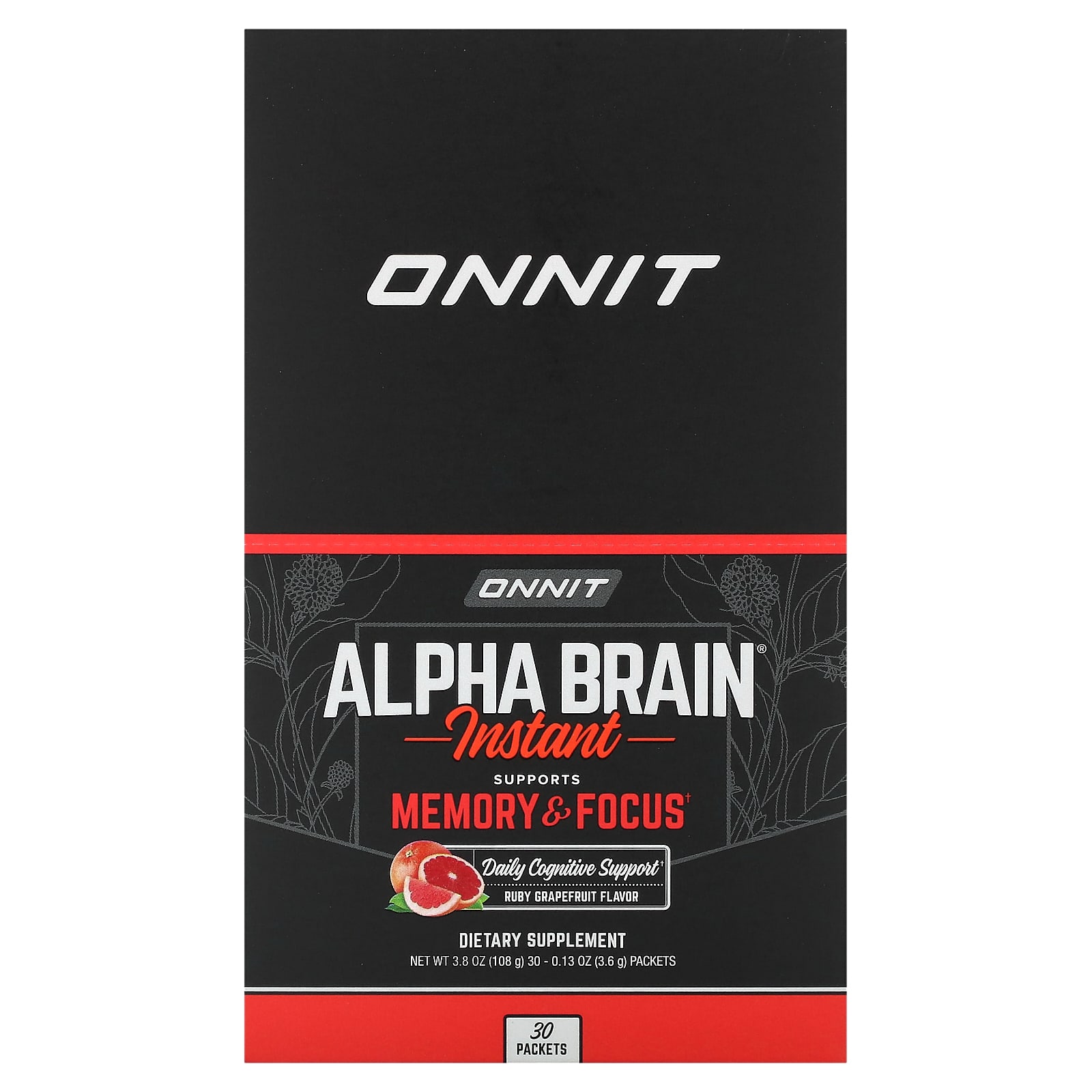 Onnit Alpha Brain Instant для памяти и концентрации рубиновый грейпфрут 30 пакетиков по 36 г 013 унции 4490₽