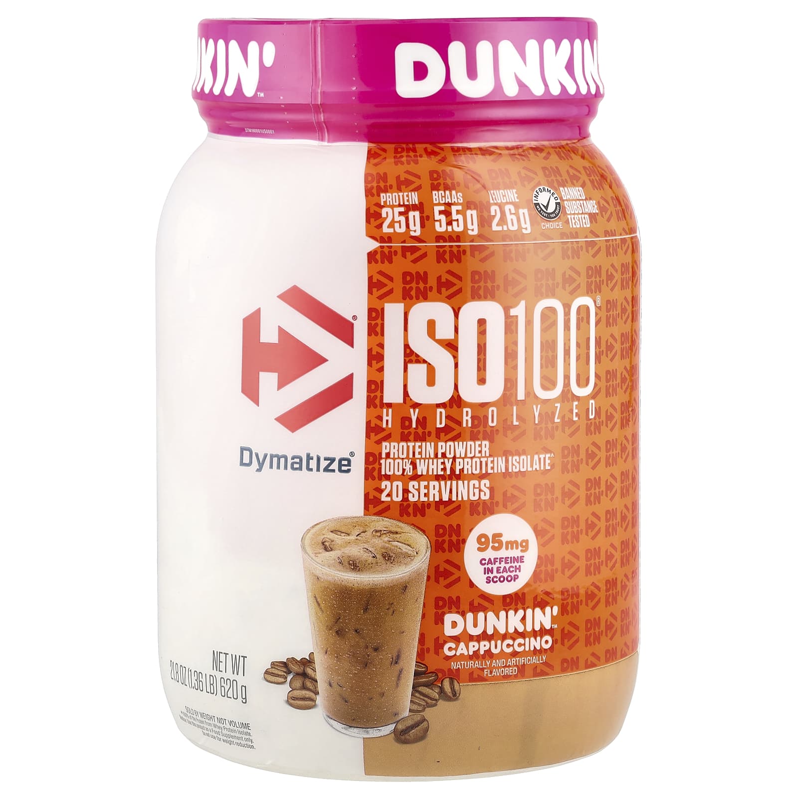 Dymatize ISO100 гидролизованный 100 изолят сывороточного протеина Dunkin Cappuccino 610 г 13 фунта 6790₽