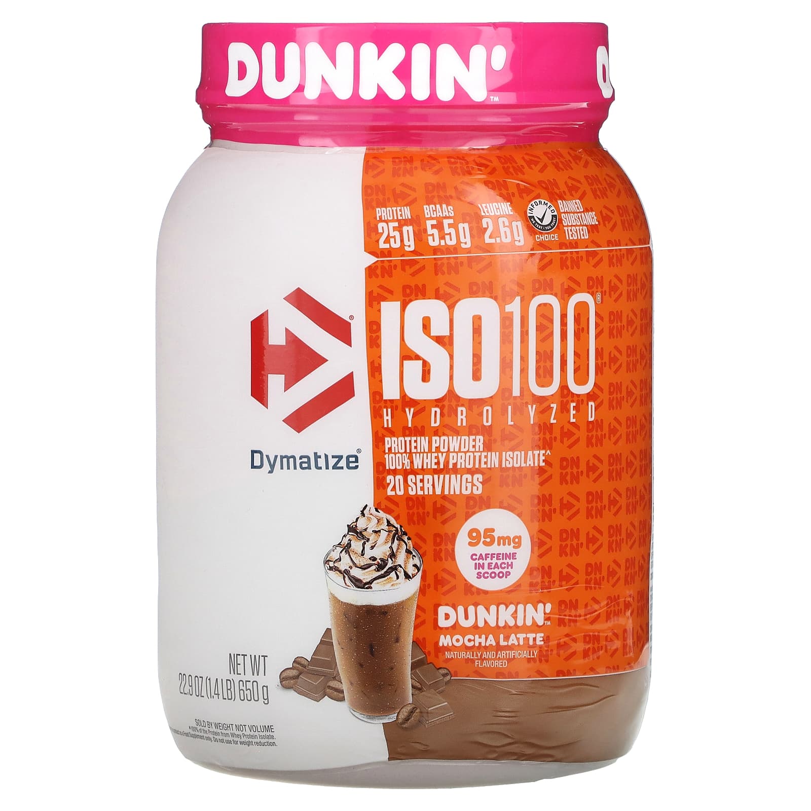 Dymatize ISO100 гидролизованный 100 изолят сывороточного протеина Dunkin Mocha Latte 650 г 14 фунта 6790₽