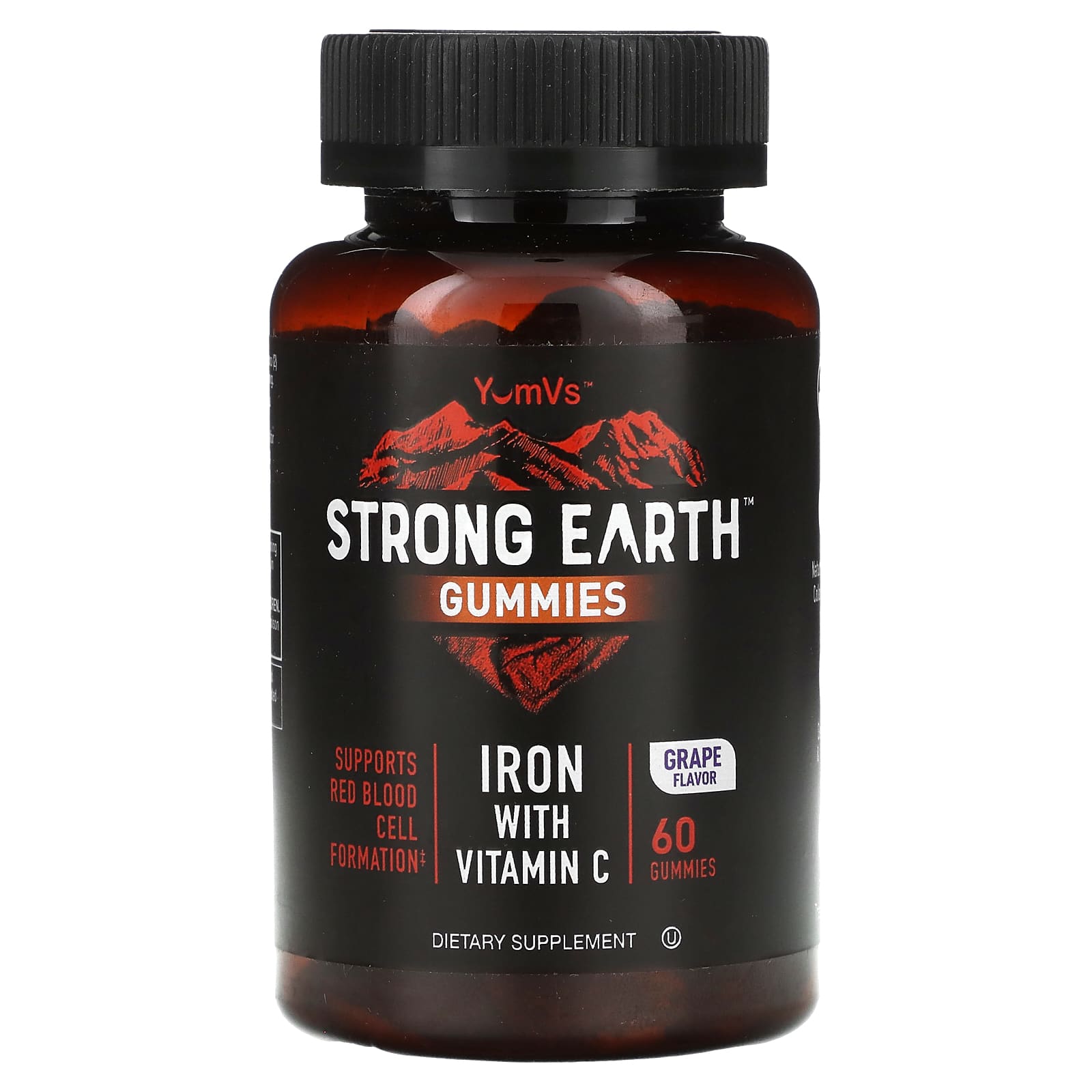 YumVs, Strong Earth, железо с витамином C, виноград, 60 жевательных таблеток