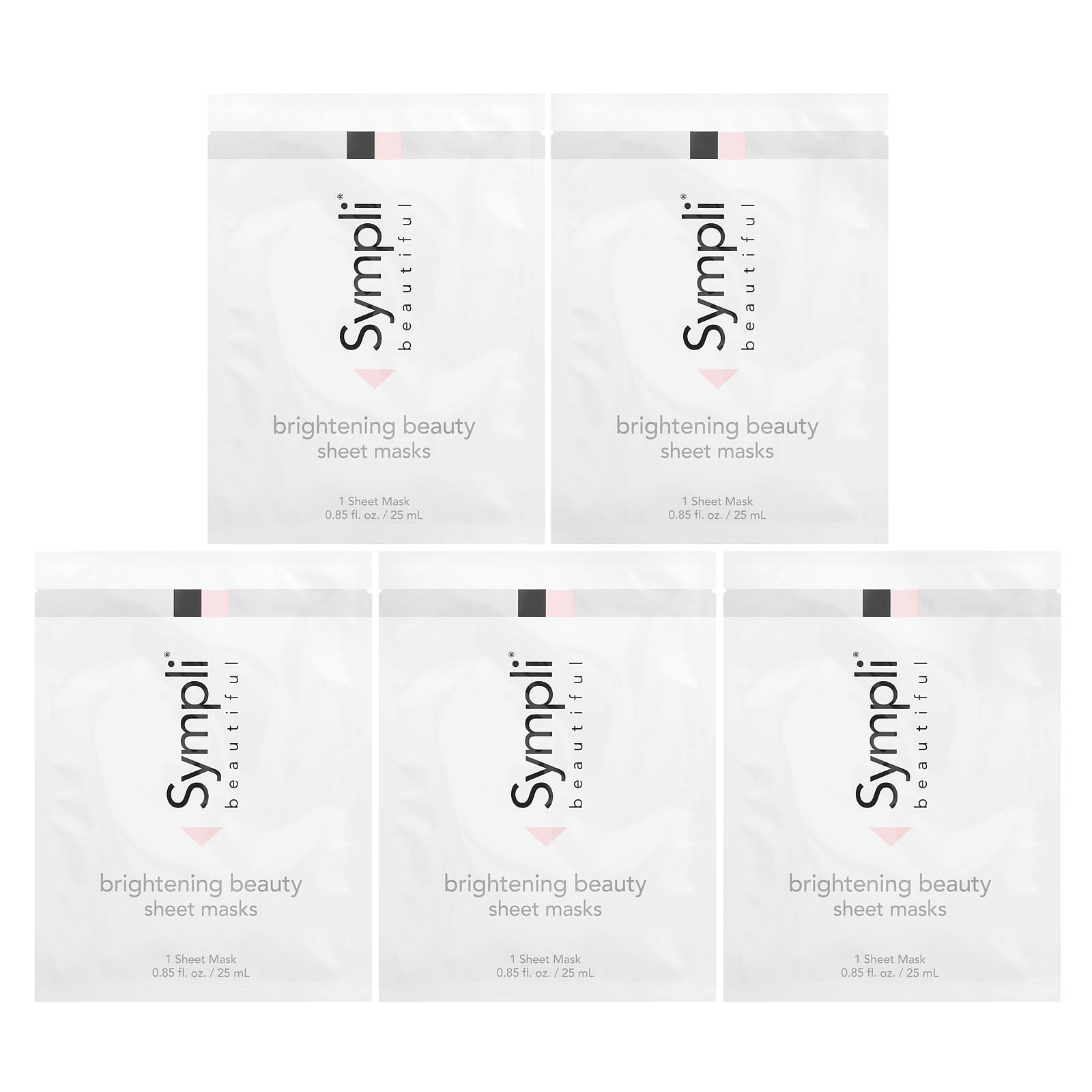 Sympli Beautiful, тканевая маска для улучшения цвета кожи, 5 шт. по 25 мл (0,85 унции)