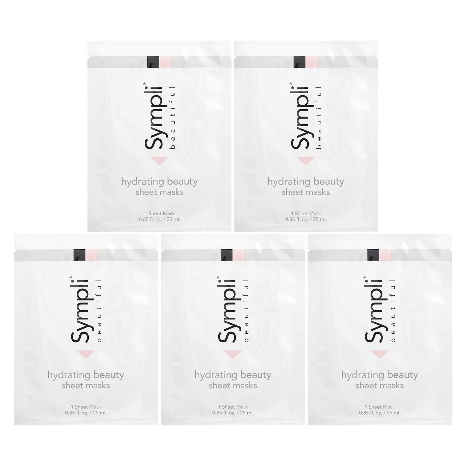 Sympli Beautiful, увлажняющая тканевая маска, 5 шт., по 25 мл (0,85 унции) каждая