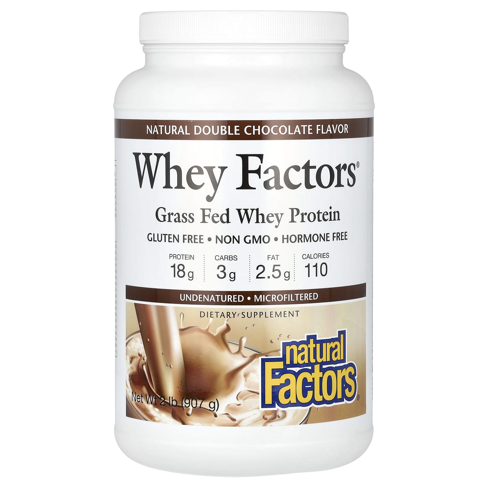 Natural Factors Whey Factors сывороточный белок молока коров травяного откорма с натуральным вкусом двойной шоколад 907 г 2 фунта 8290₽