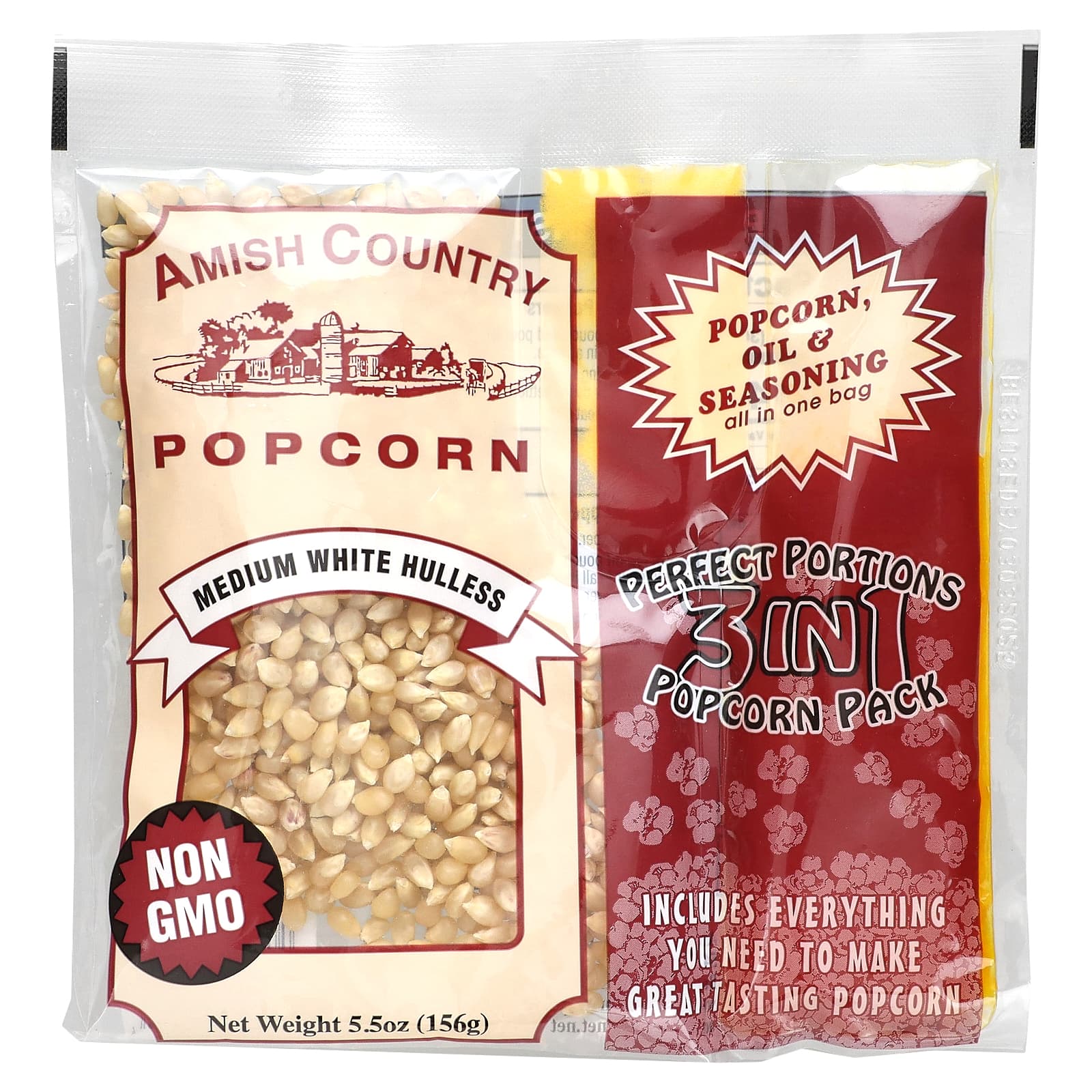 Amish Country Popcorn Perfect порции 3 в 1 упаковке для попкорна средний белый без кожуры 156 г 55 унции 1390₽