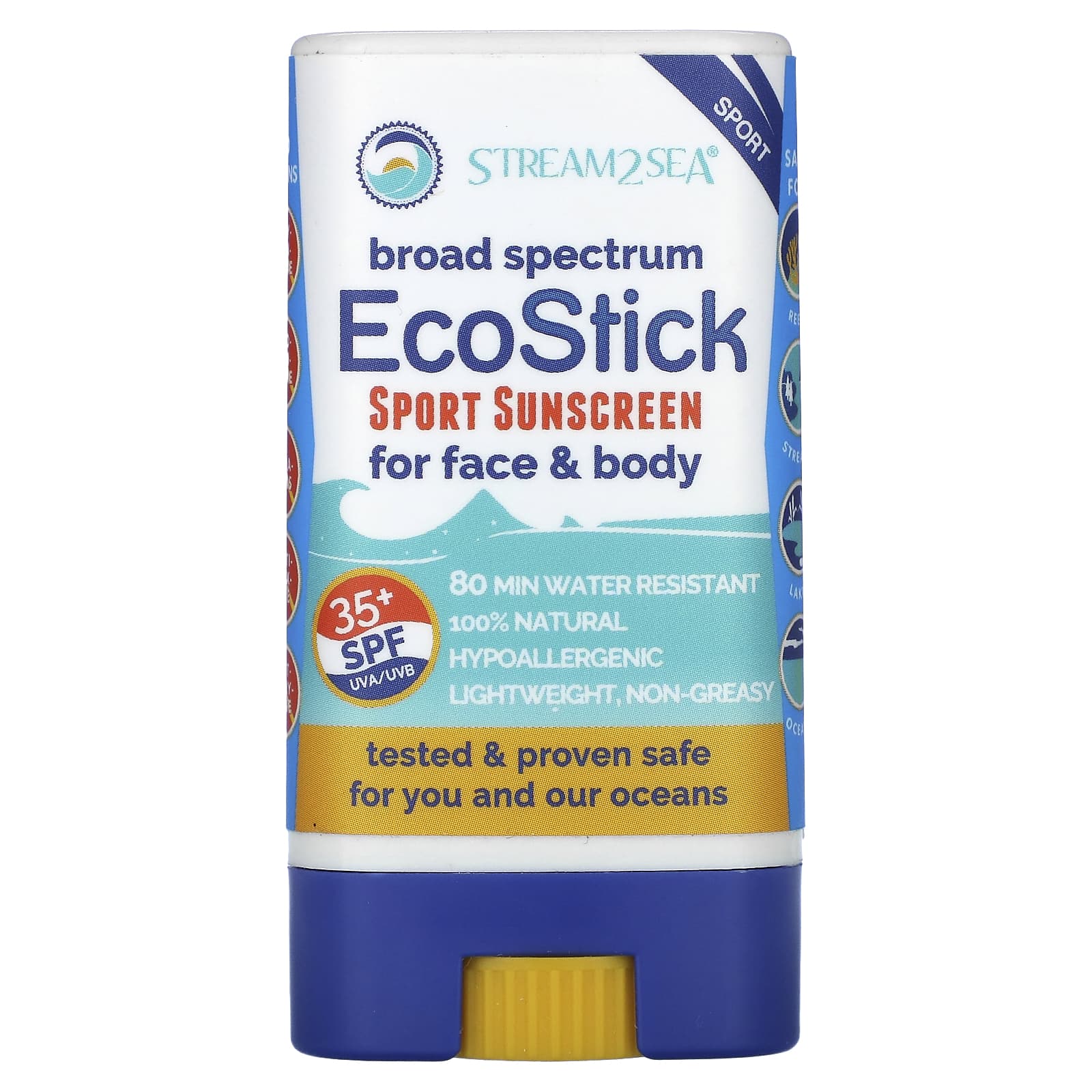 Stream2Sea, EcoStick Sport, солнцезащитный крем, SPF 35+, 14 г (0,5 унции)