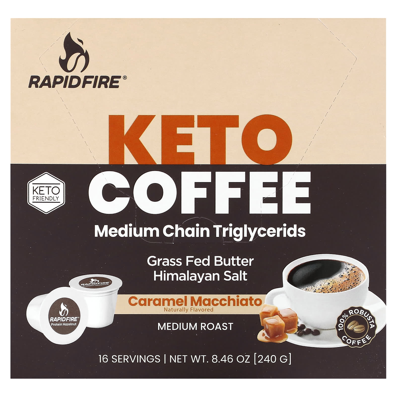 RAPIDFIRE Keto Coffee Pod карамель макиато средней обжарки 16 капсул 240 г 846 унции 4190₽
