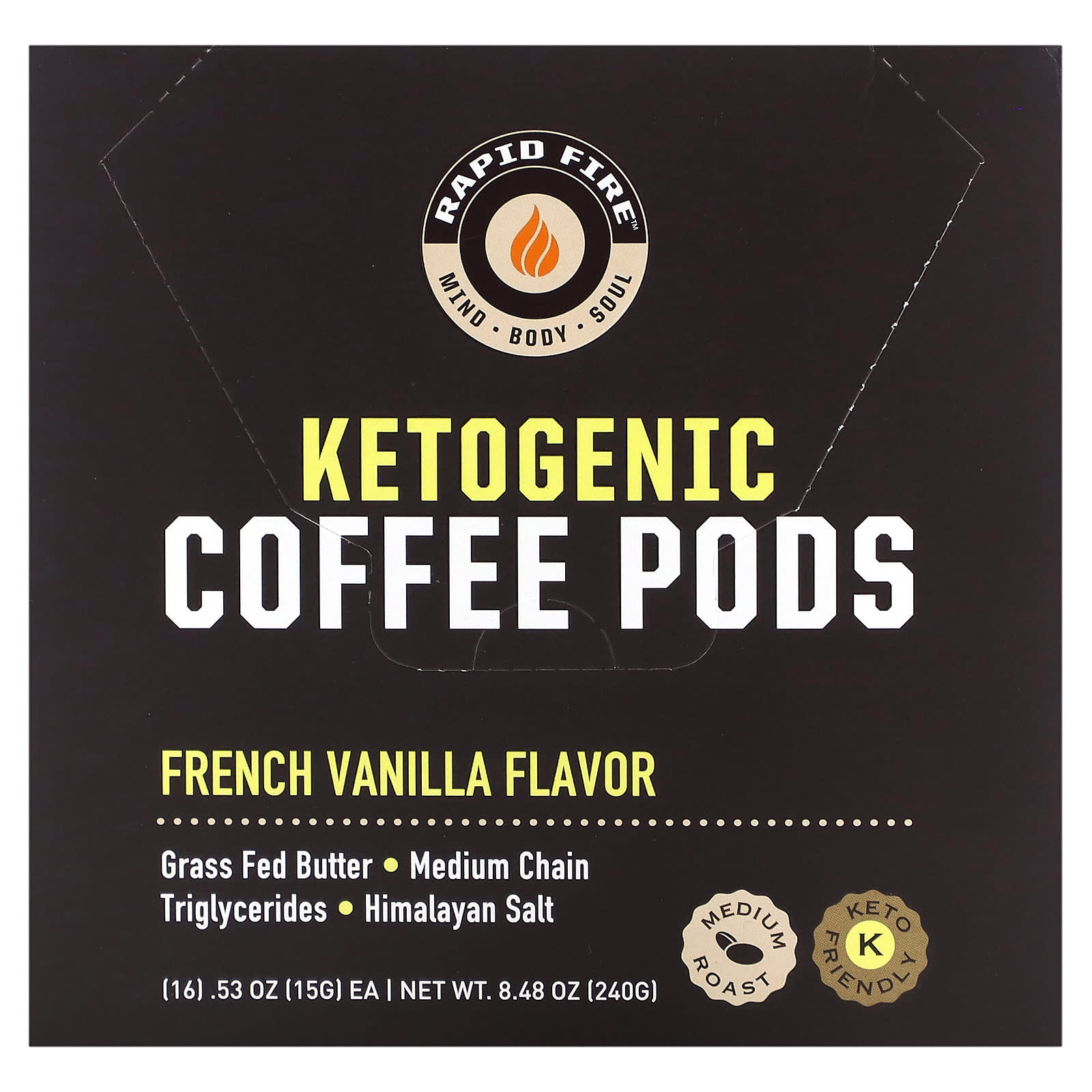 RAPIDFIRE Ketogenic Coffee Pods французская ваниль средней обжарки 16 капсул 240 г 848 унции 3790₽