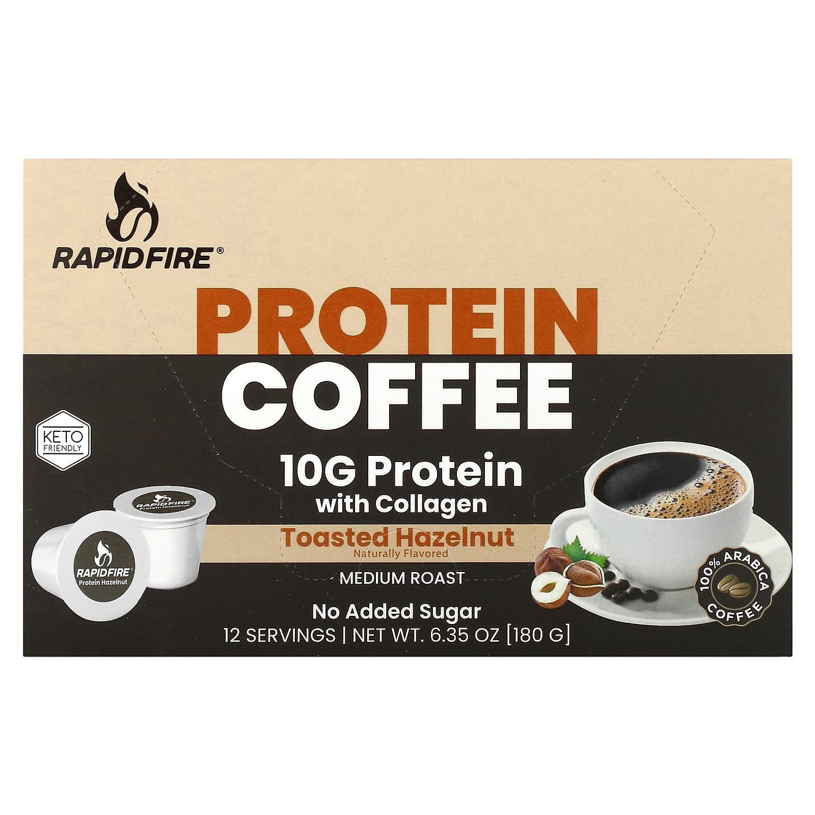 RAPIDFIRE Protein Coffee Pod обжаренный фундук средняя обжарка 12 капсул 180 г 635 унции 3390₽