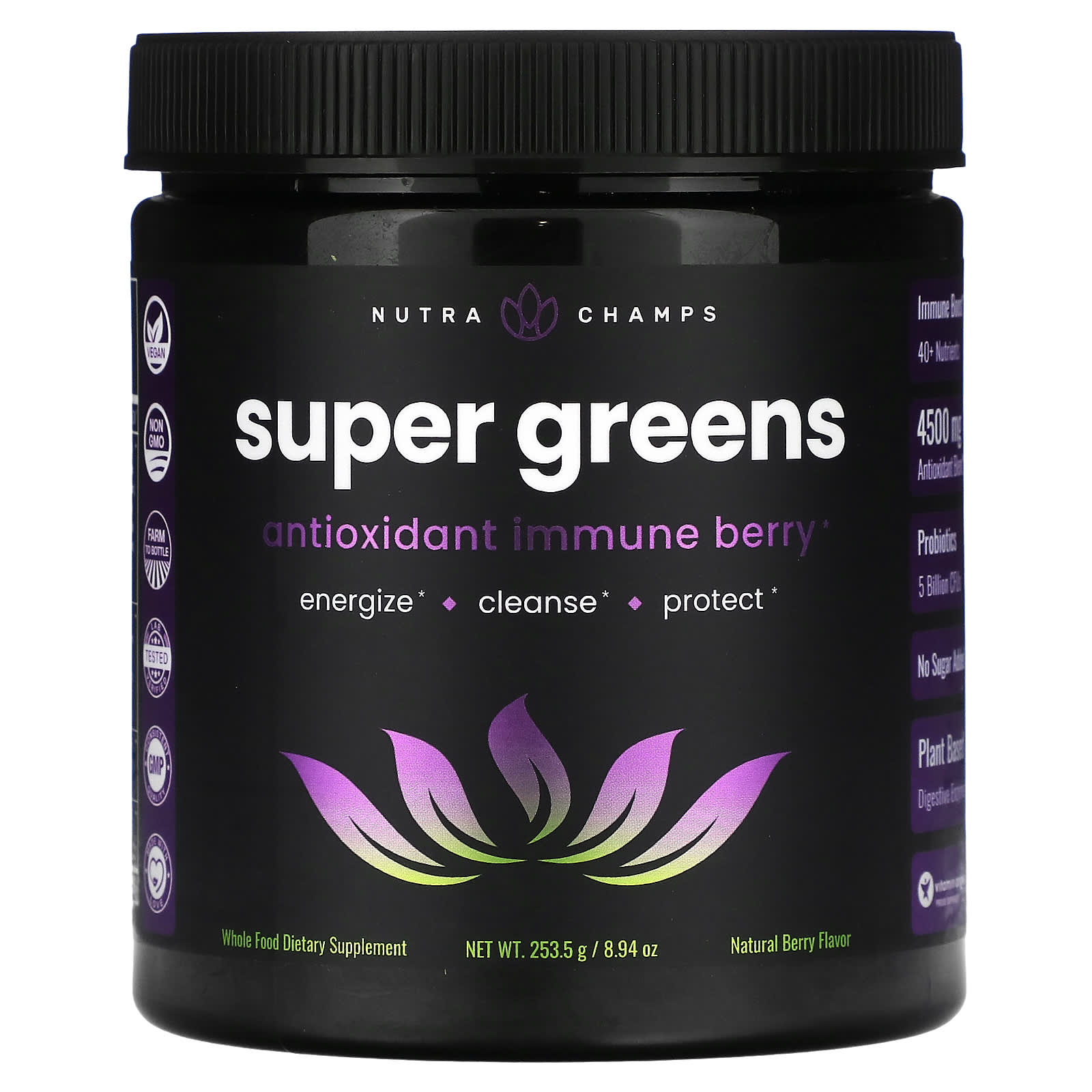NutraChamps, Super Greens, натуральные ягоды, 253,5 г (8,94 унции)