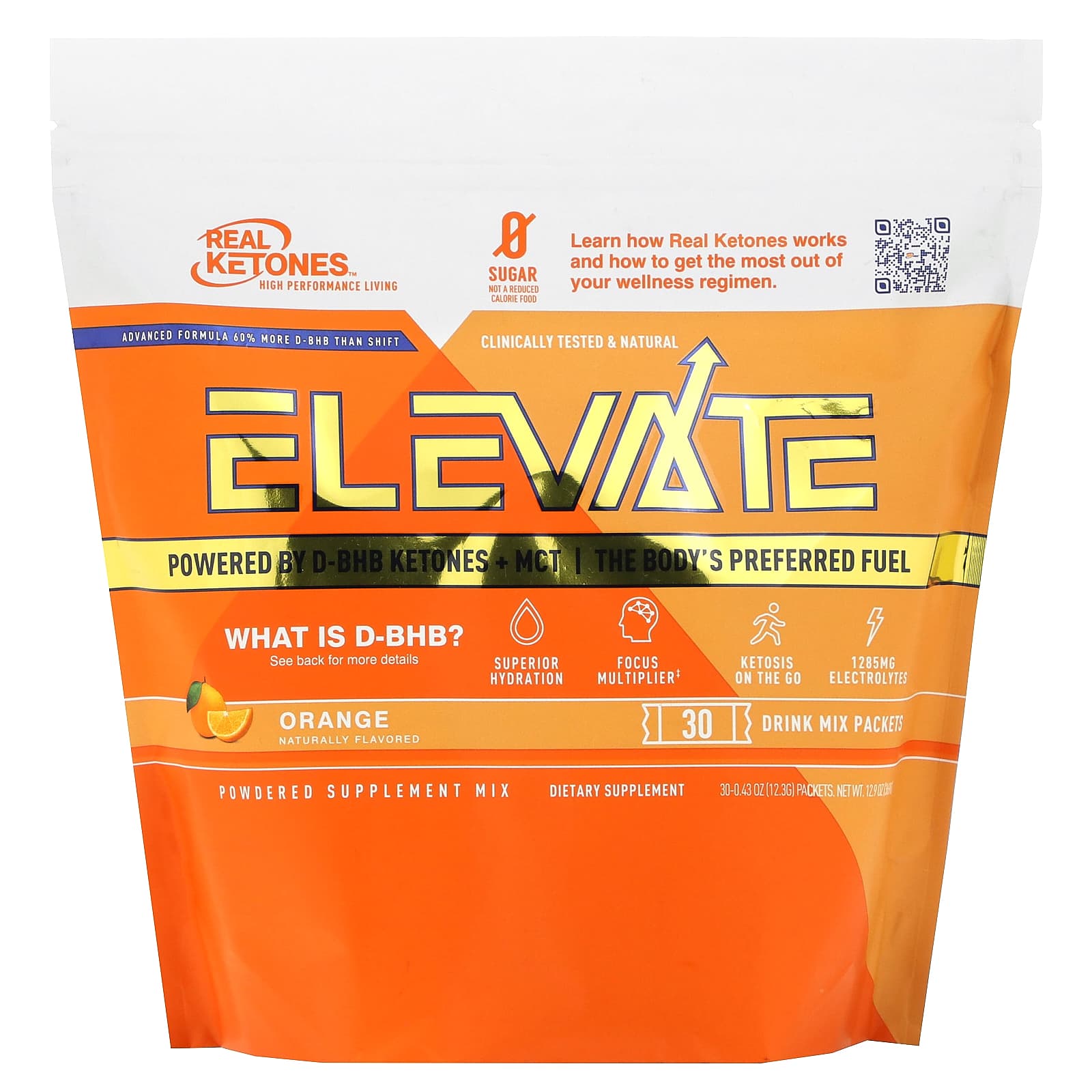 Real Ketones Elevate апельсин 30 пакетиков со смесью для приготовления напитка по 123 г 043 унции 13290₽