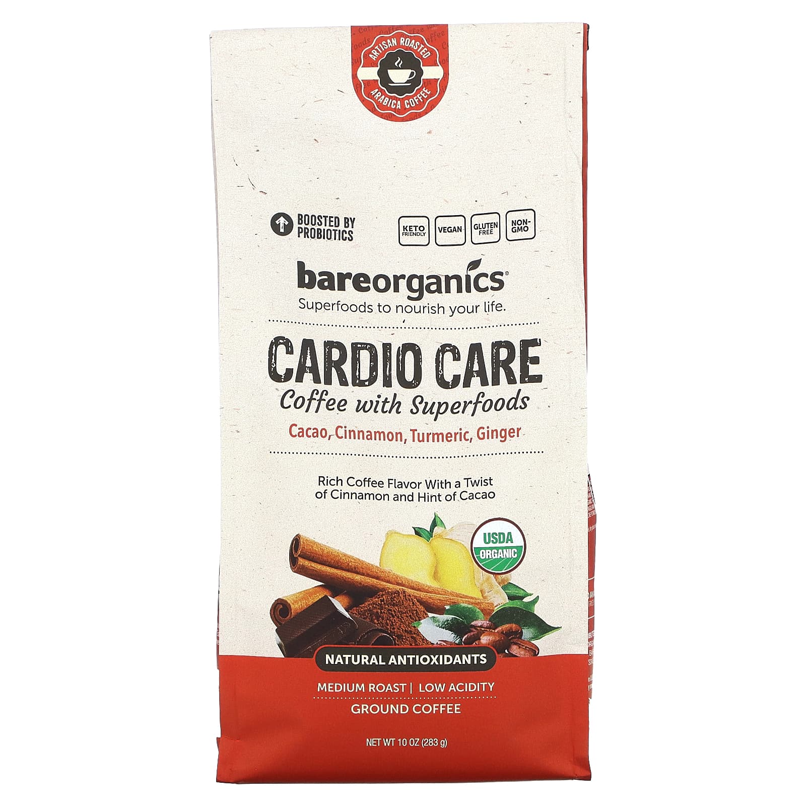 BareOrganics Cardio Care кофе с суперфудами молотый средней обжарки 283 г 10 унций 2590₽