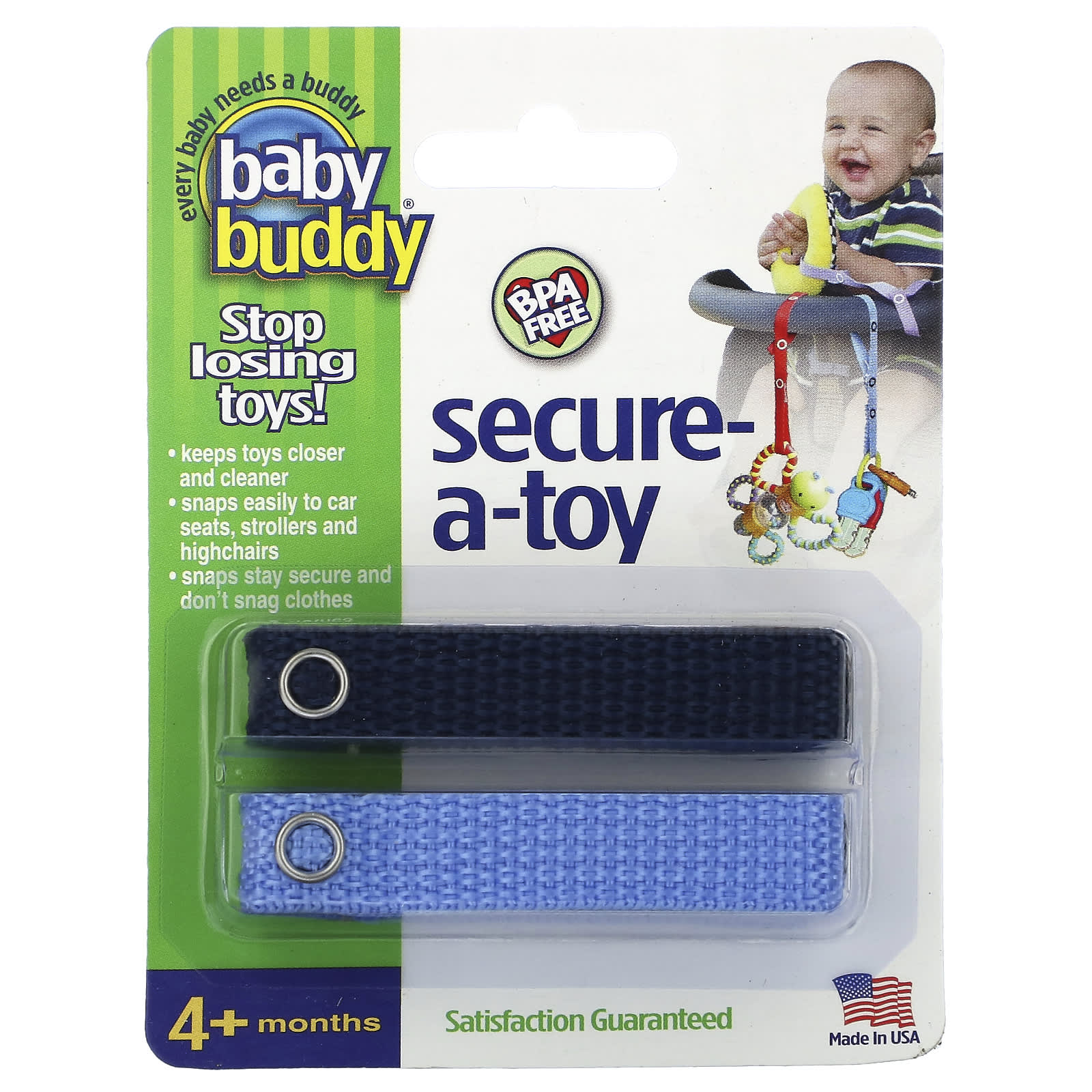 Baby Buddy Secure-A-Toy для детей от 4 месяцев темно-синий и небесно-голубой 2 полоски 1590₽