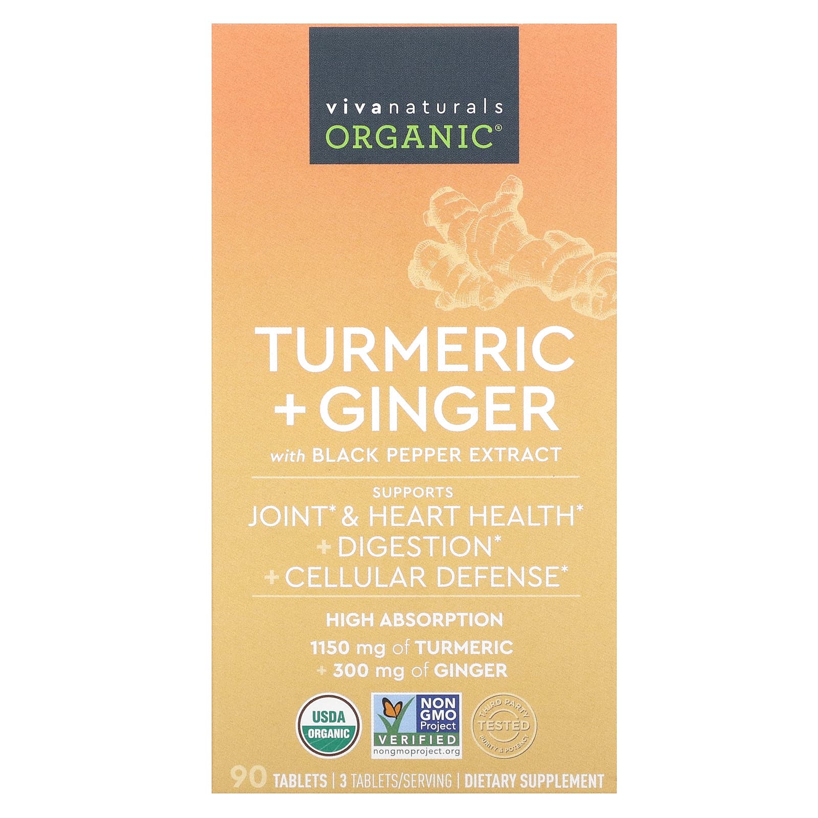 Viva Naturals Organic Turmeric Ginger 90 Tablets 4490₽