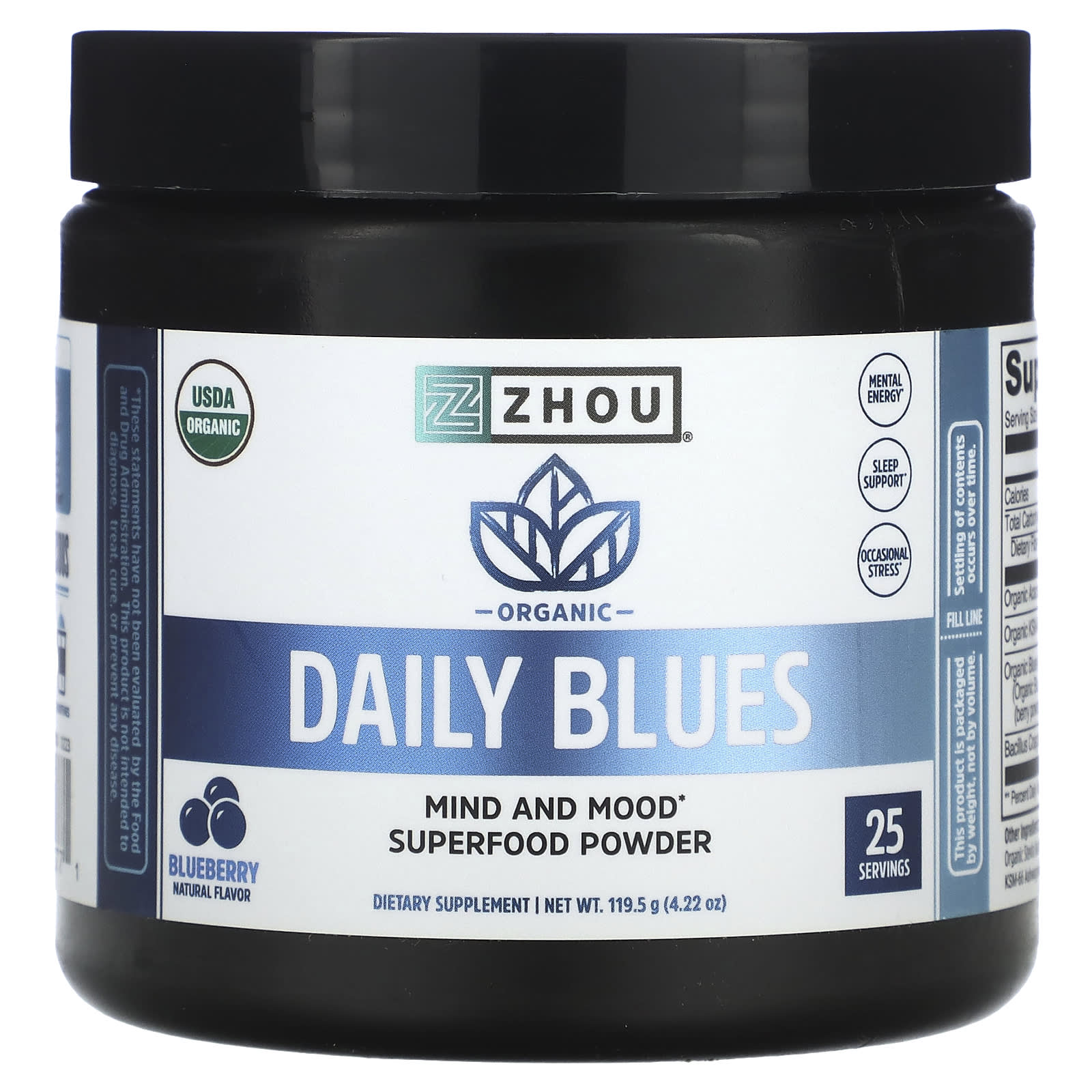 Zhou Nutrition Organic Daily Blues со вкусом голубики 1195 г 422 унции 4490₽