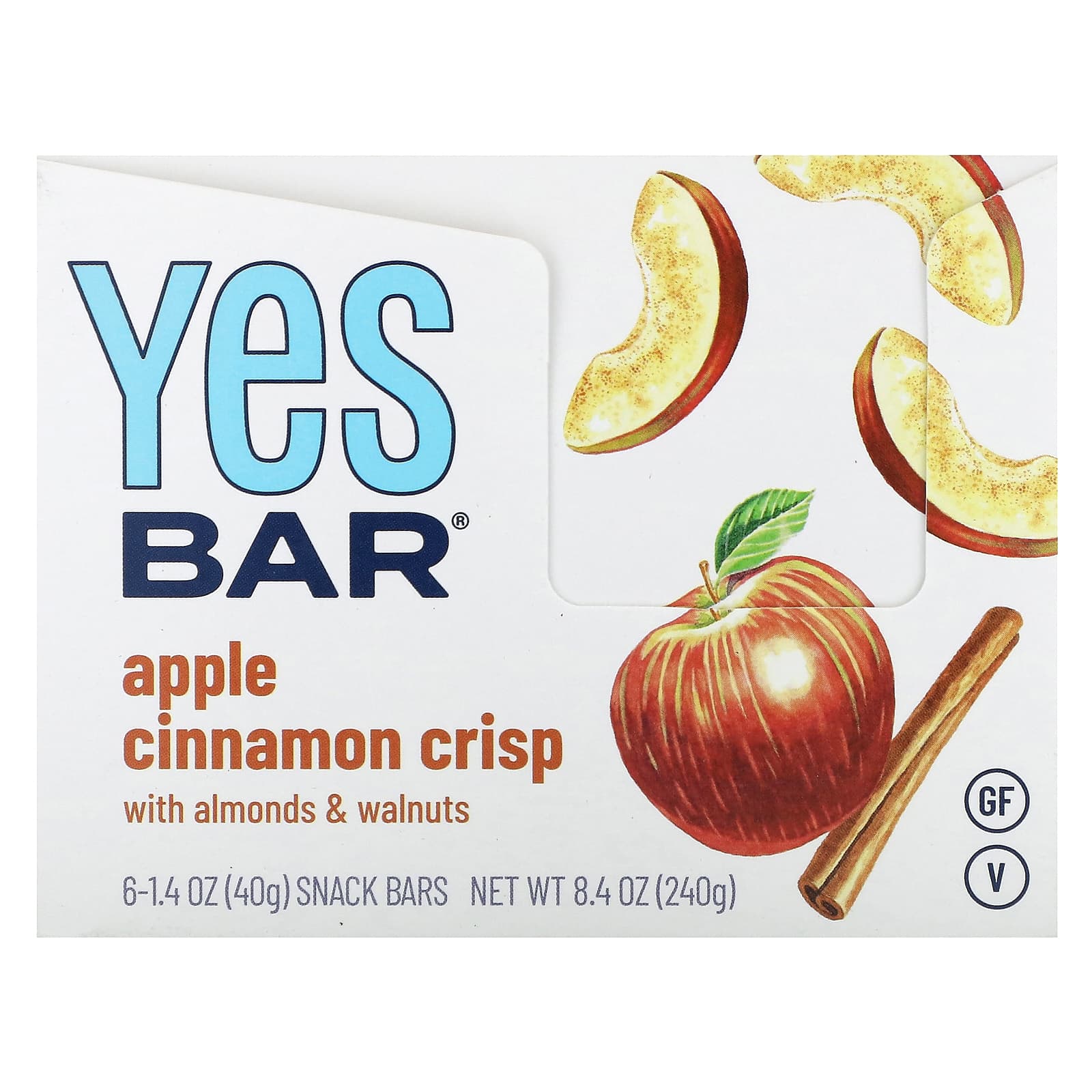Yes Bar, Snack Bar, хрустящий с яблоком и корицей, 6 батончиков по 40 г (1,4 унции)