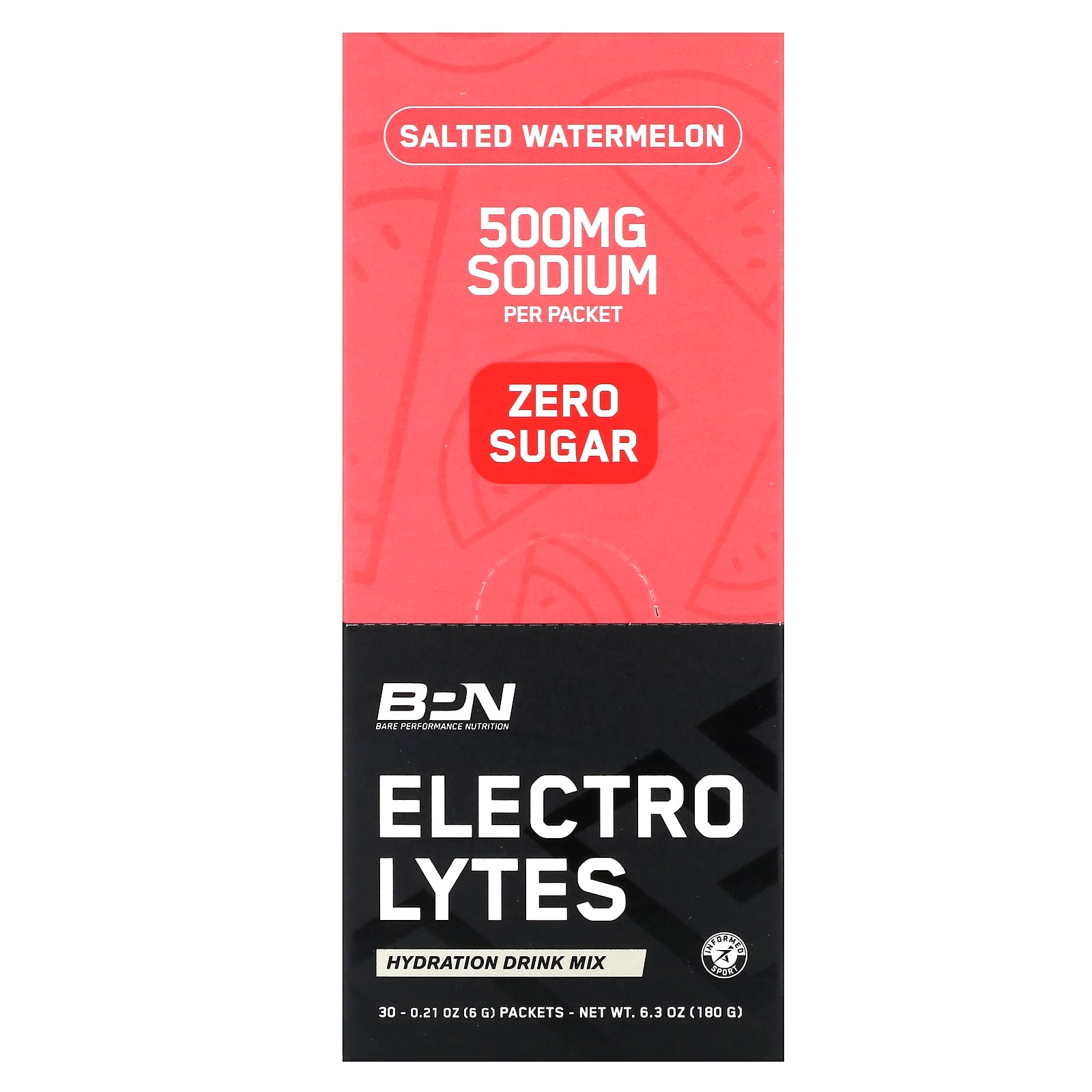 BPN, электролиты, смесь для приготовления гидратирующего напитка, соленый арбуз, 30 пакетиков по 6 г (0,21 унции)