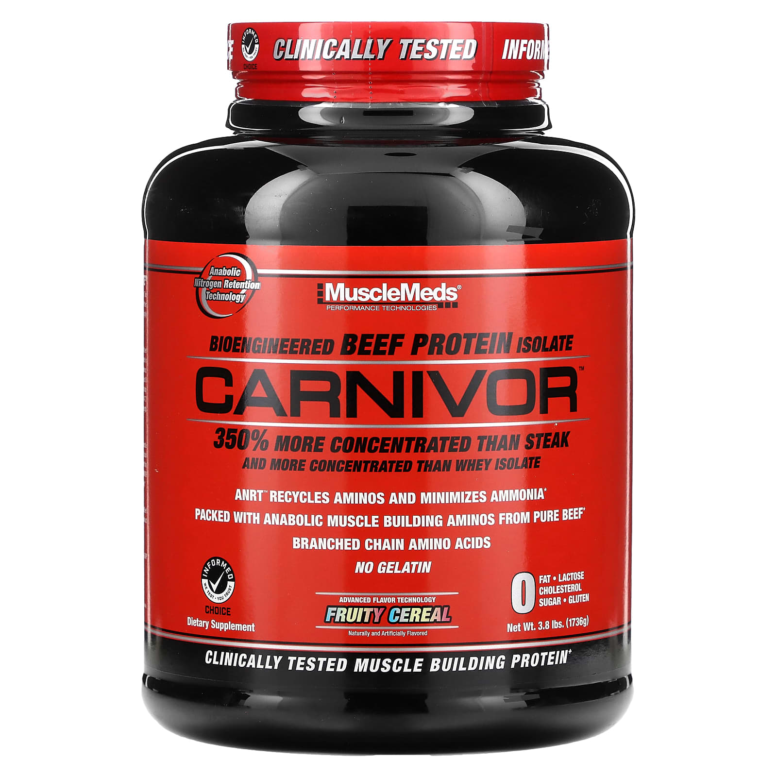 MuscleMeds Carnivor изолят говяжьего белка созданный путем биоинженерии со вкусом фруктовых хлопьев 1736 г 38 фунта 12190₽