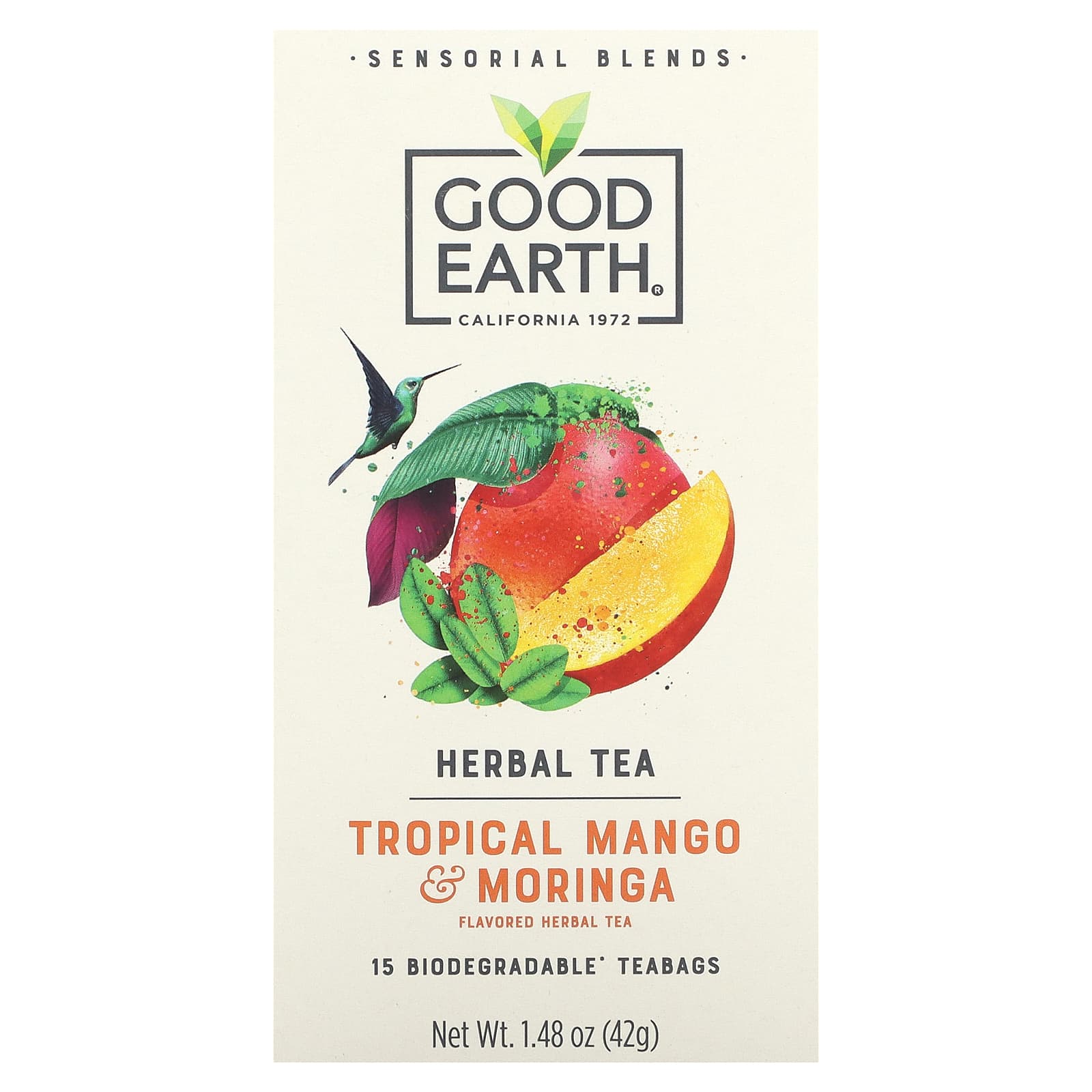 Good Earth Teas, Sensorial Blends, Herbal Tea, Tropical Mango - Moringa, 15 Biodegradable Teabags, 1.48 oz (42 g)
