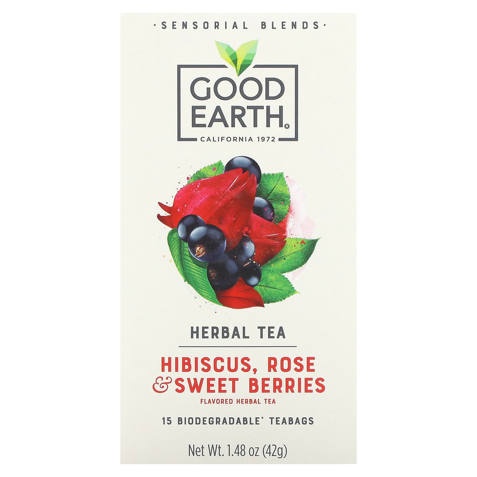 Good Earth Teas, Sensorial Blends, Herbal Tea, Hibiscus, Rose - Sweet Berries, 15 Biodegradable Teabags, 1.48 oz (42 g)