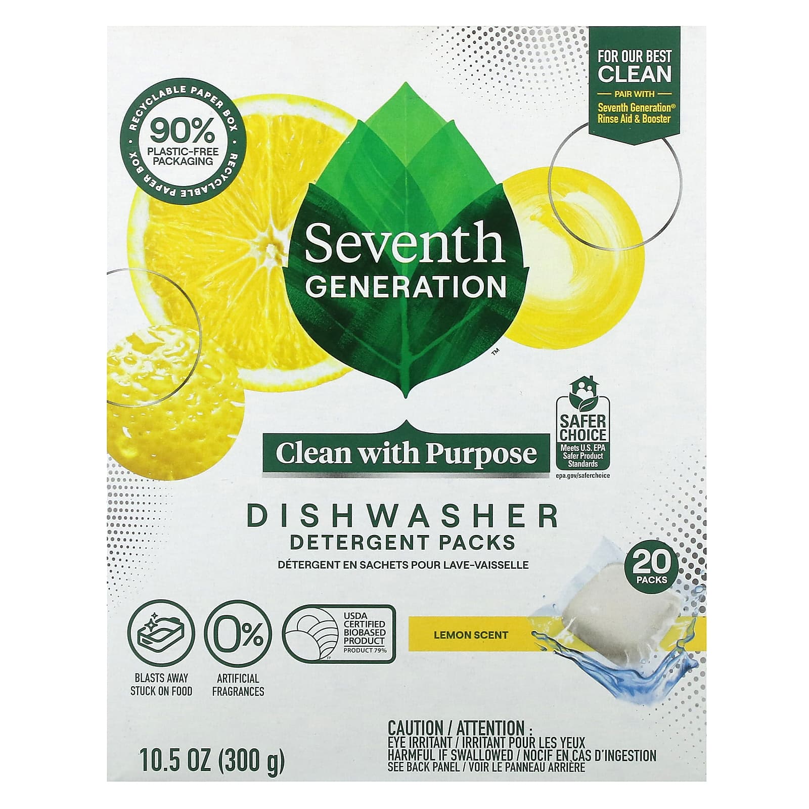 Seventh Generation Dishwasher Detergent Packs Lemon Scent 20 Packs 105 oz 300 g 1890₽