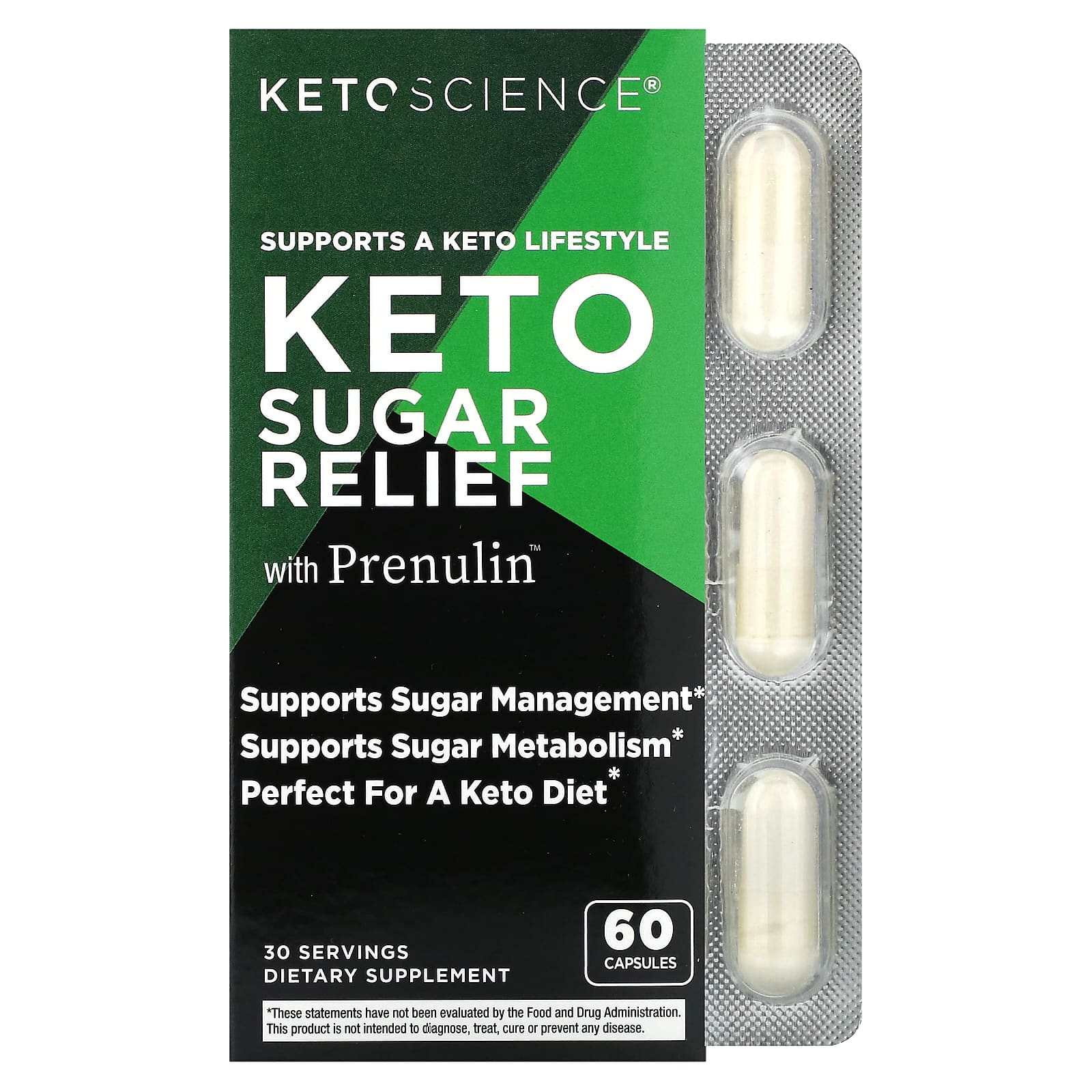 Keto Science Keto Sugar Relief добавка для поддержки сахара с пренулином 60 капсул 3390₽