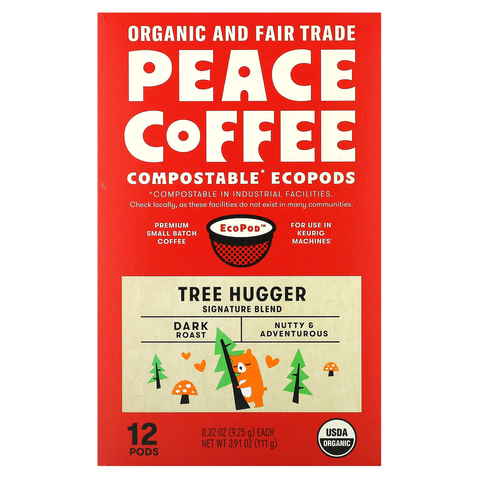 Peace Coffee Organic Tree Hugger фирменная смесь темная обжарка 12 капсул по 925 г 032 унции 2690₽