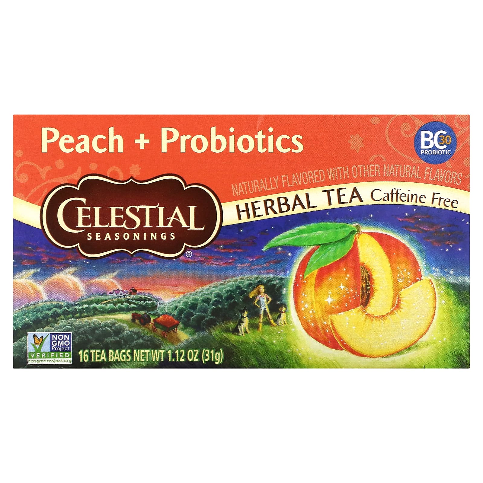 Celestial Seasonings травяной чай персик пробиотики без кофеина 16 чайных пакетиков 31 г 112 унции 1490₽