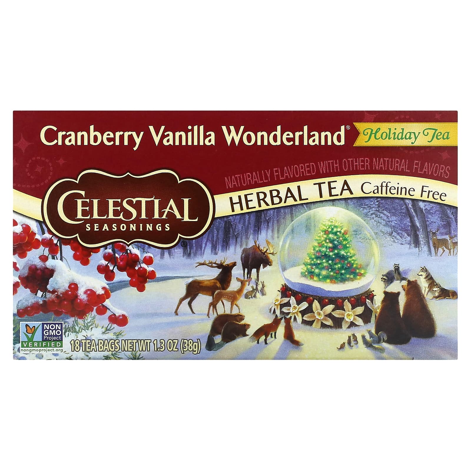 Celestial Seasonings травяной чай к празднику клюква и ваниль без кофеина 18 чайных пакетиков 38 г 13 унции 1590₽