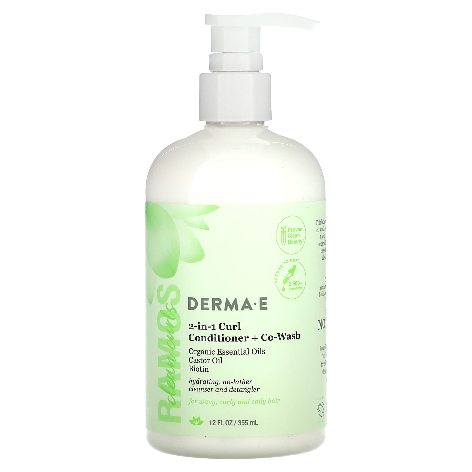 DERMA E Ramos Clean Curls 2 в 1 кондиционер для локонов и совместное мытье для локонов для волнистых вьющихся и кудрявых волос 355 мл 12 жидк унций 2590₽