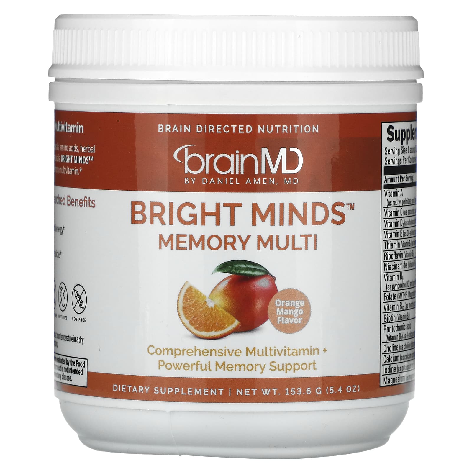 BrainMD Bright Minds мультивитамины для памяти апельсин и манго 1536 г 54 унции 18990₽