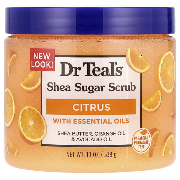 Dr. Teal's, сахарный скраб с маслом ши, цитрус, 538 г (19 унций)