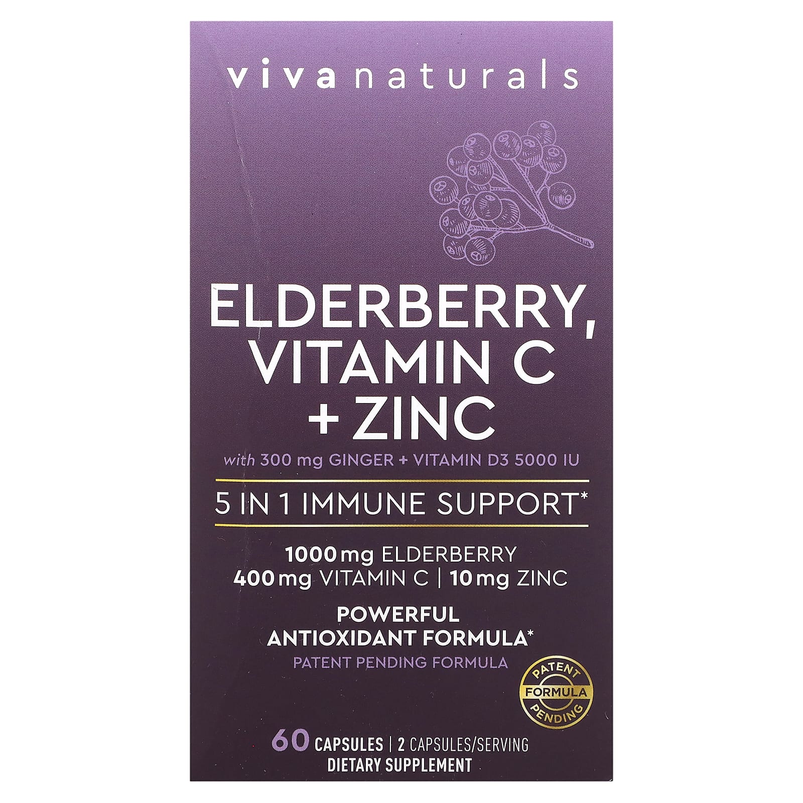Viva Naturals бузина витамин C и цинк 60 капсул 3890₽