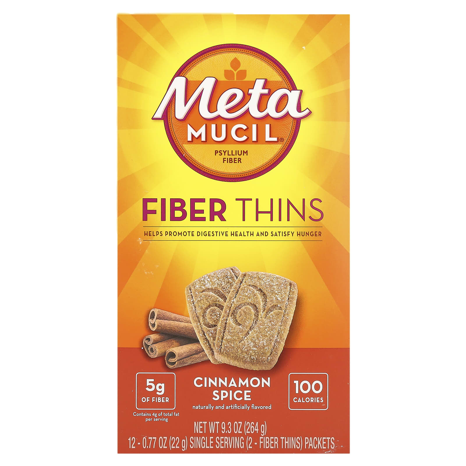 Metamucil, Fiber Thins, корица, 12 пакетиков по 22 г (0,77 унции)