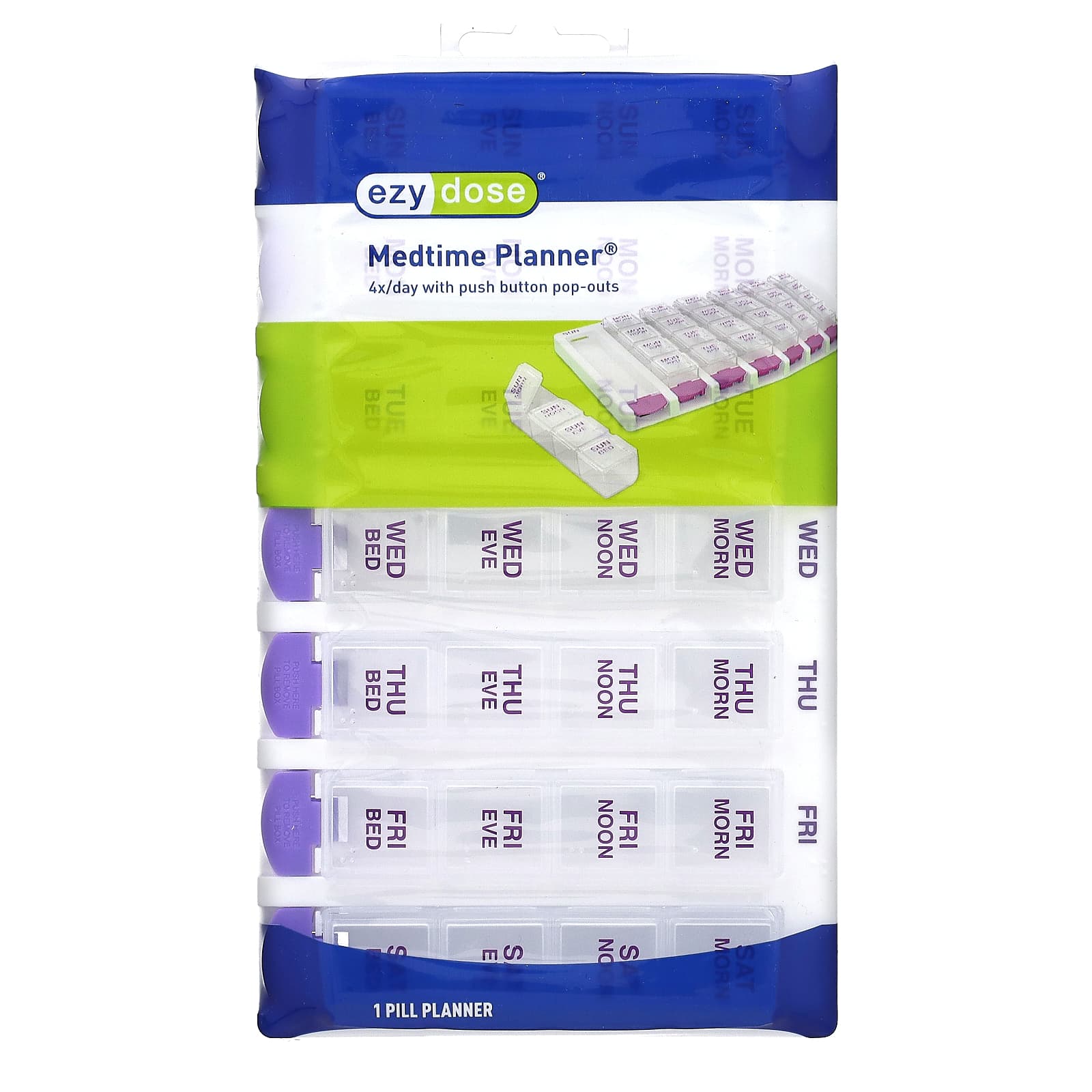 Ezy Dose 4 раза в день еженедельно со всплывающими кнопками Medtime Planner фиолетовый 1 шт 2190₽