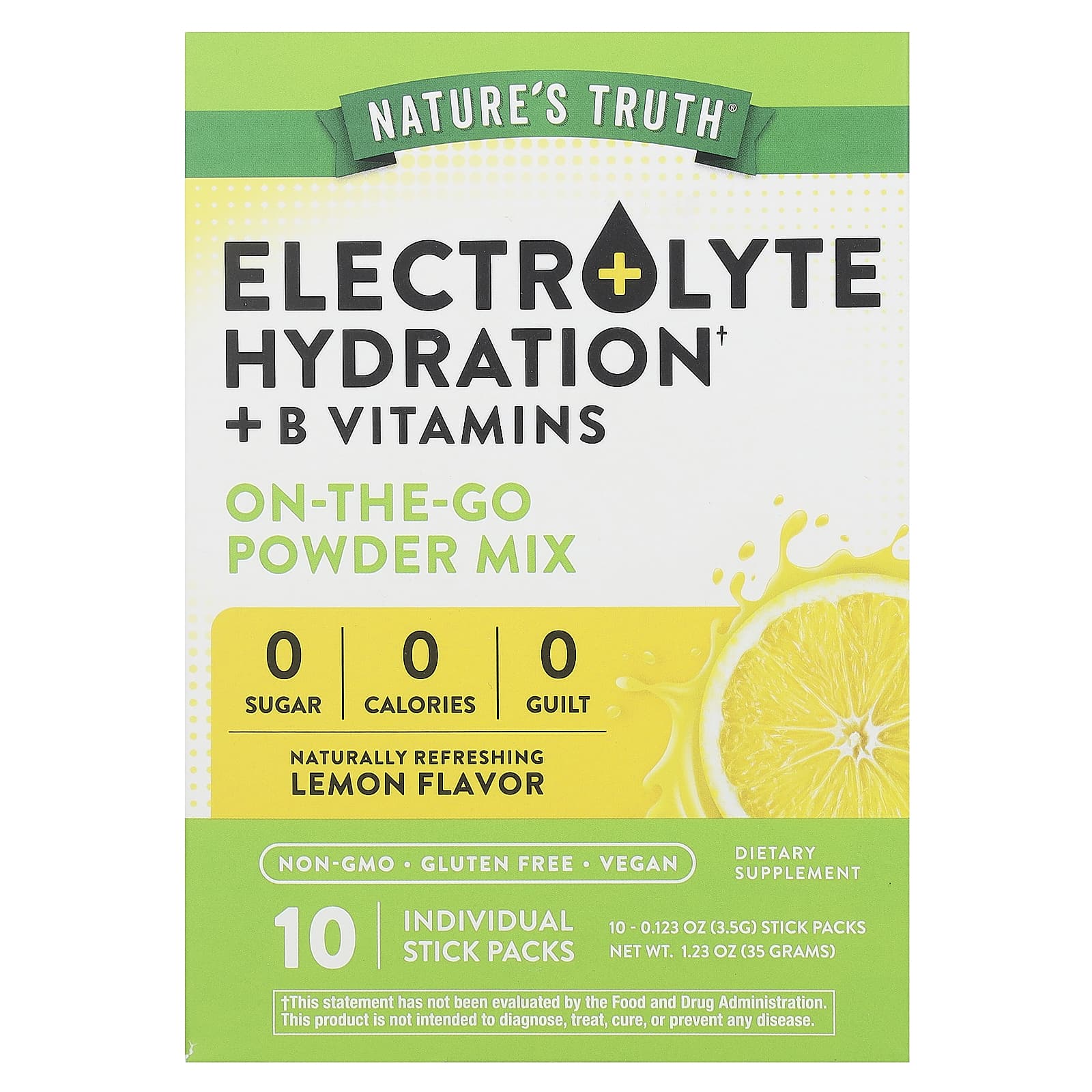 Natures Truth Electrolyte Hydration B Vitamins On-The-Go Powder Mix Lemon 10 Individual Stick Packs 0123 oz 35 g Each 2190₽