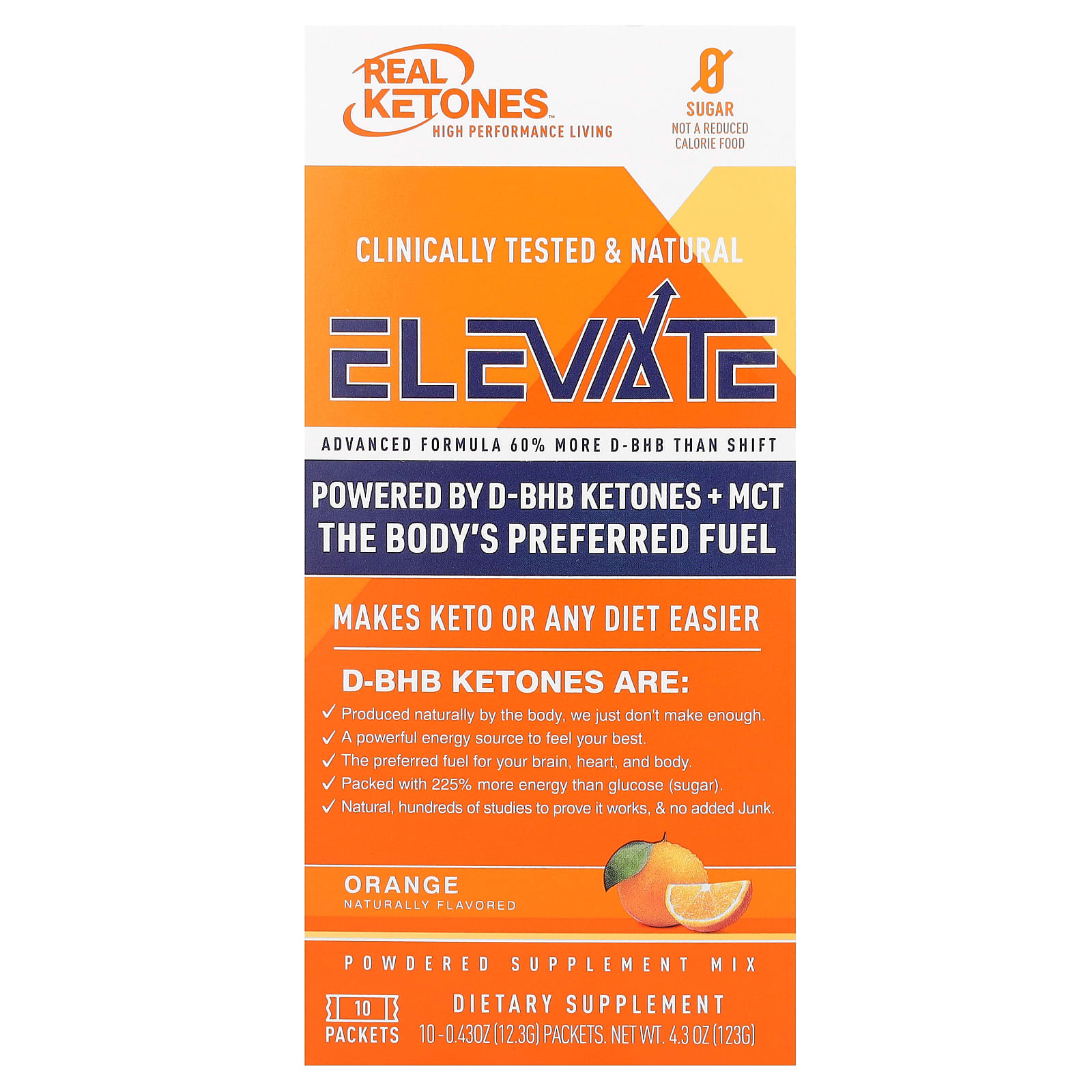 Real Ketones Elevate апельсин 10 пакетиков 123 г 043 унции каждый 5090₽