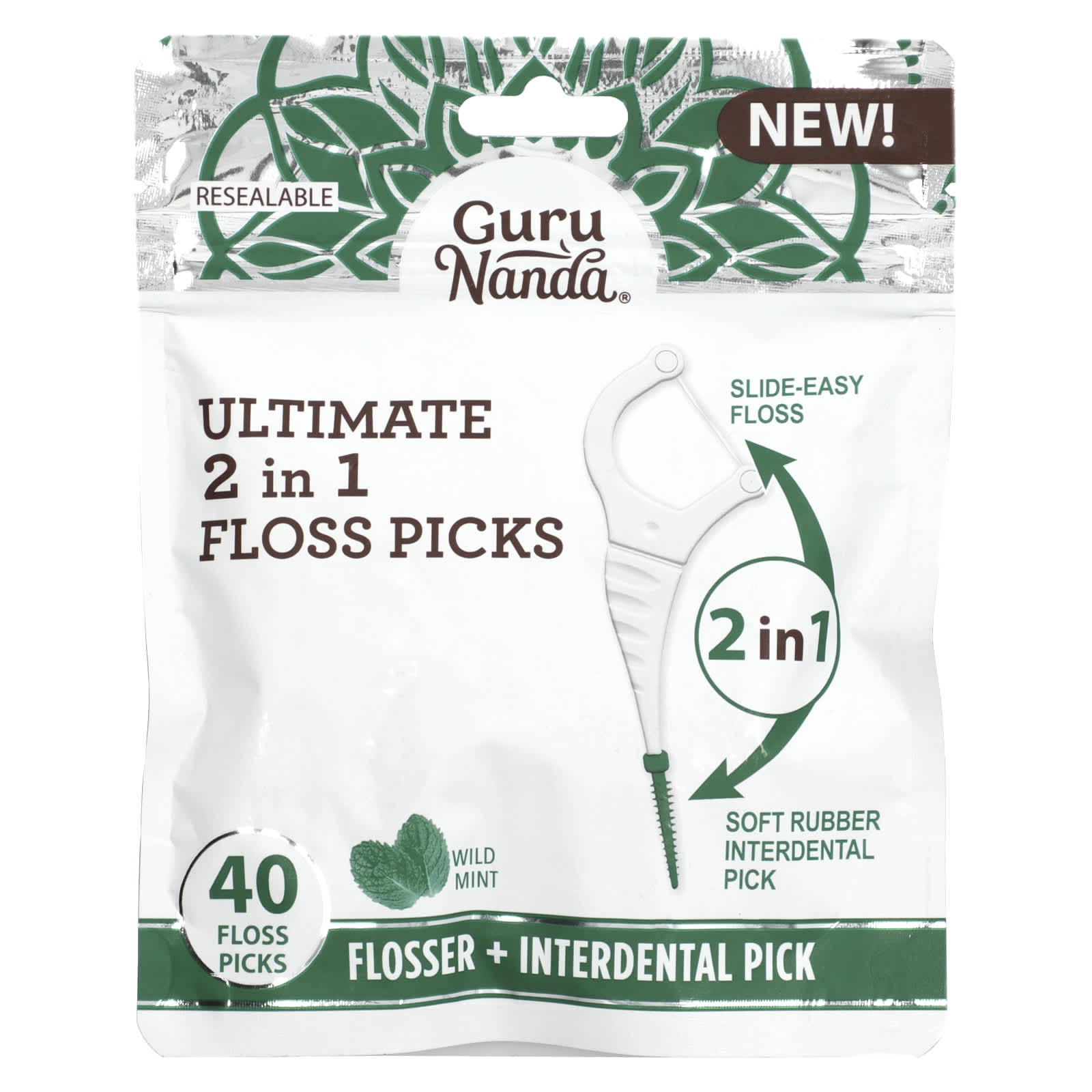 GuruNanda Ultimate 2 in 1 Floss Picks дикая мята 40 шт 1390₽