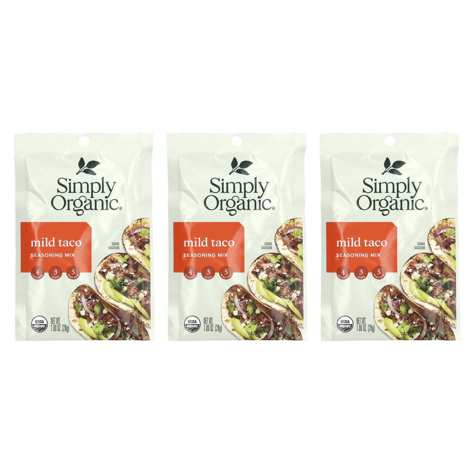 Simply Organic смесь приправ для тако 3 пакетика по 28 г 1 унции 1690₽