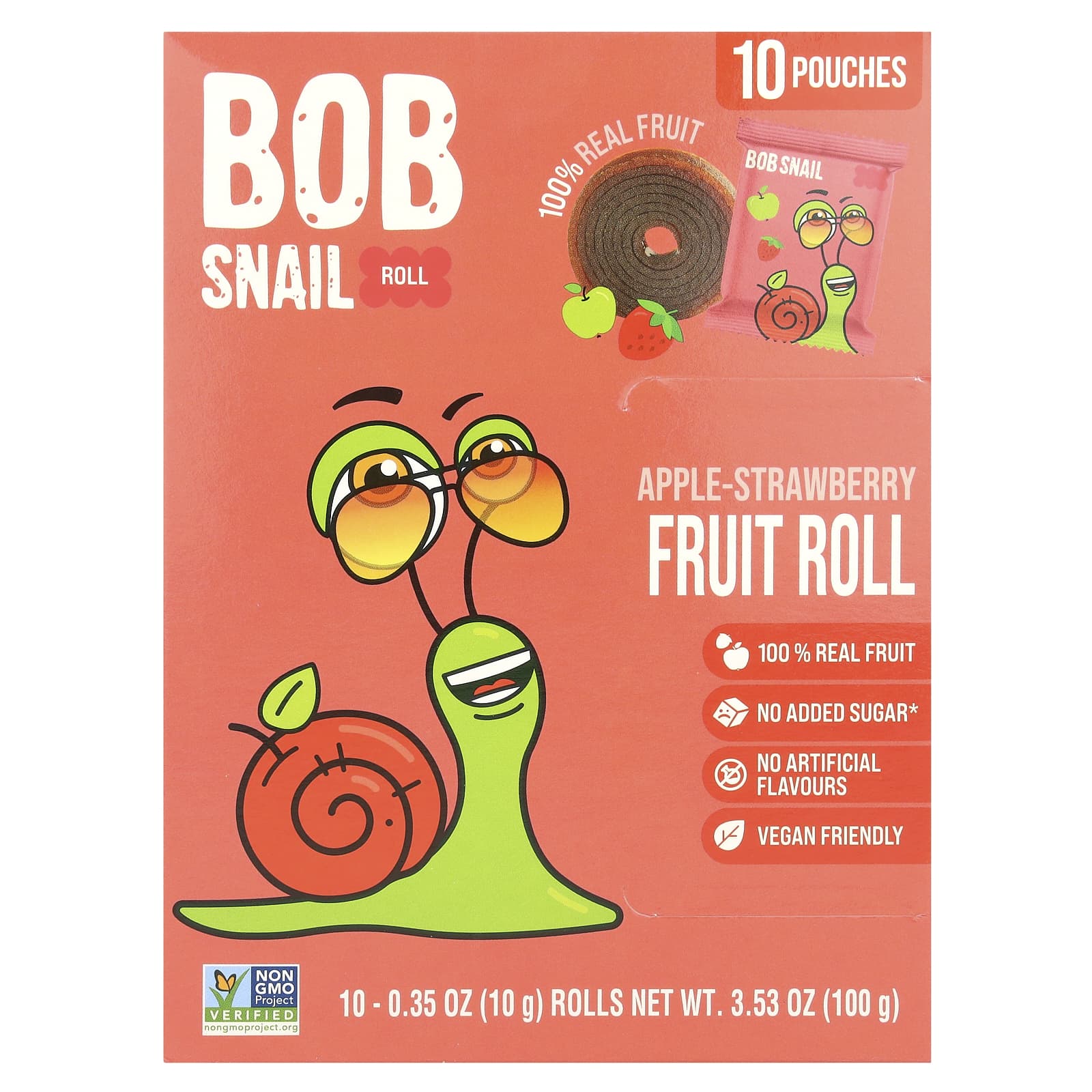 Bob Snail Фруктовые рулеты яблоко-клубника 10 пакетиков по 10 г 035 унции 1490₽