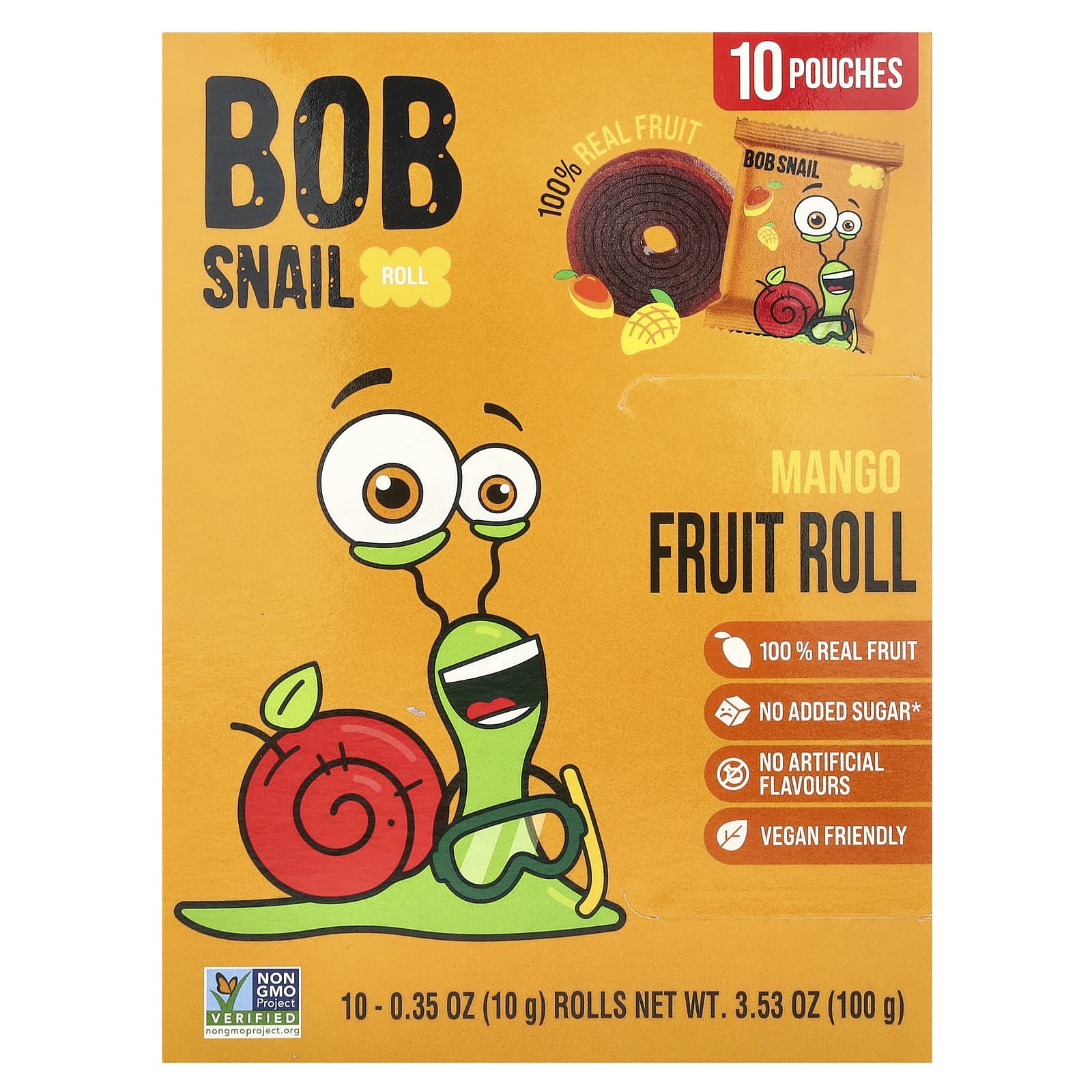 Bob Snail Fruit Roll манго 10 пакетиков по 10 г 035 унции 1490₽