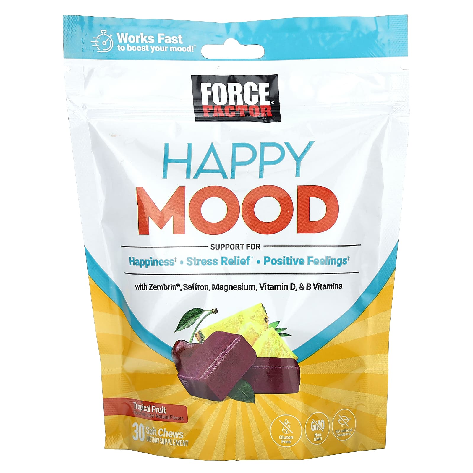 Force Factor Happy Mood тропические фрукты 30 жевательных таблеток 4790₽