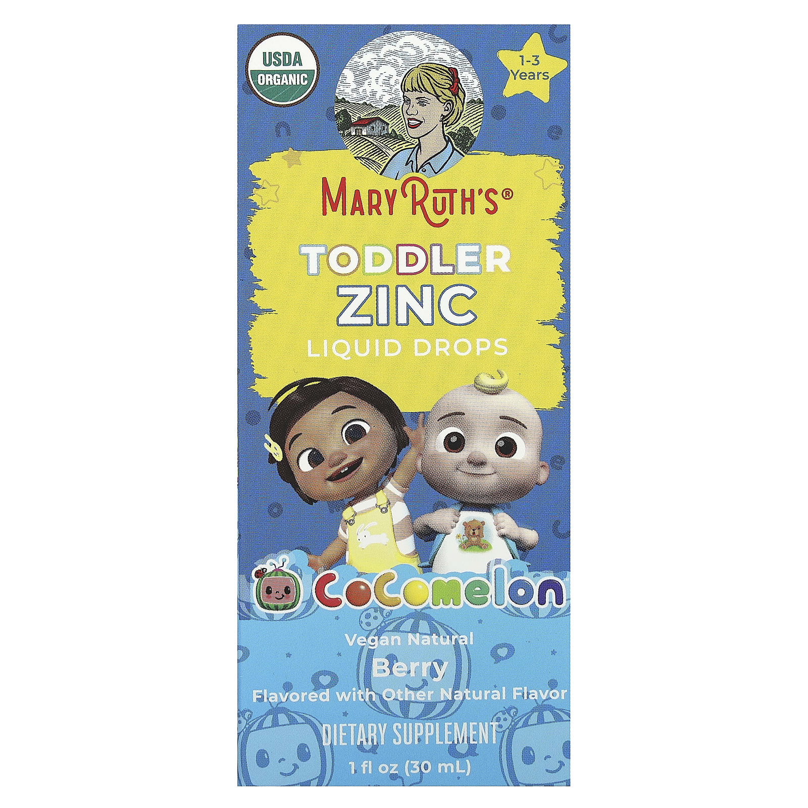 MaryRuths Cocomelon цинк в жидкой форме для малышей для детей 13 лет с ягодным вкусом 30 мл 1 жидк унция 2090₽
