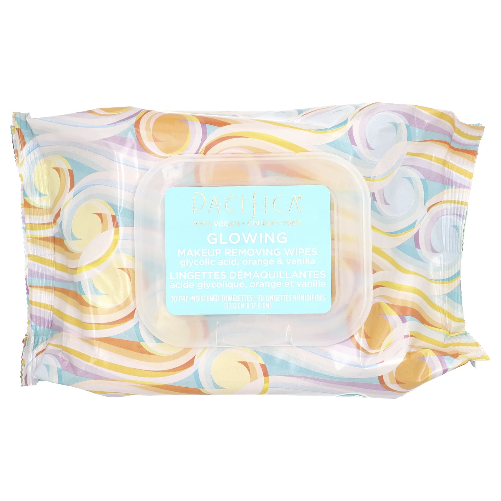 Pacifica салфетки для снятия макияжа сияние гликолевая кислота апельсин и ваниль 30 увлажненных салфеток 1590₽
