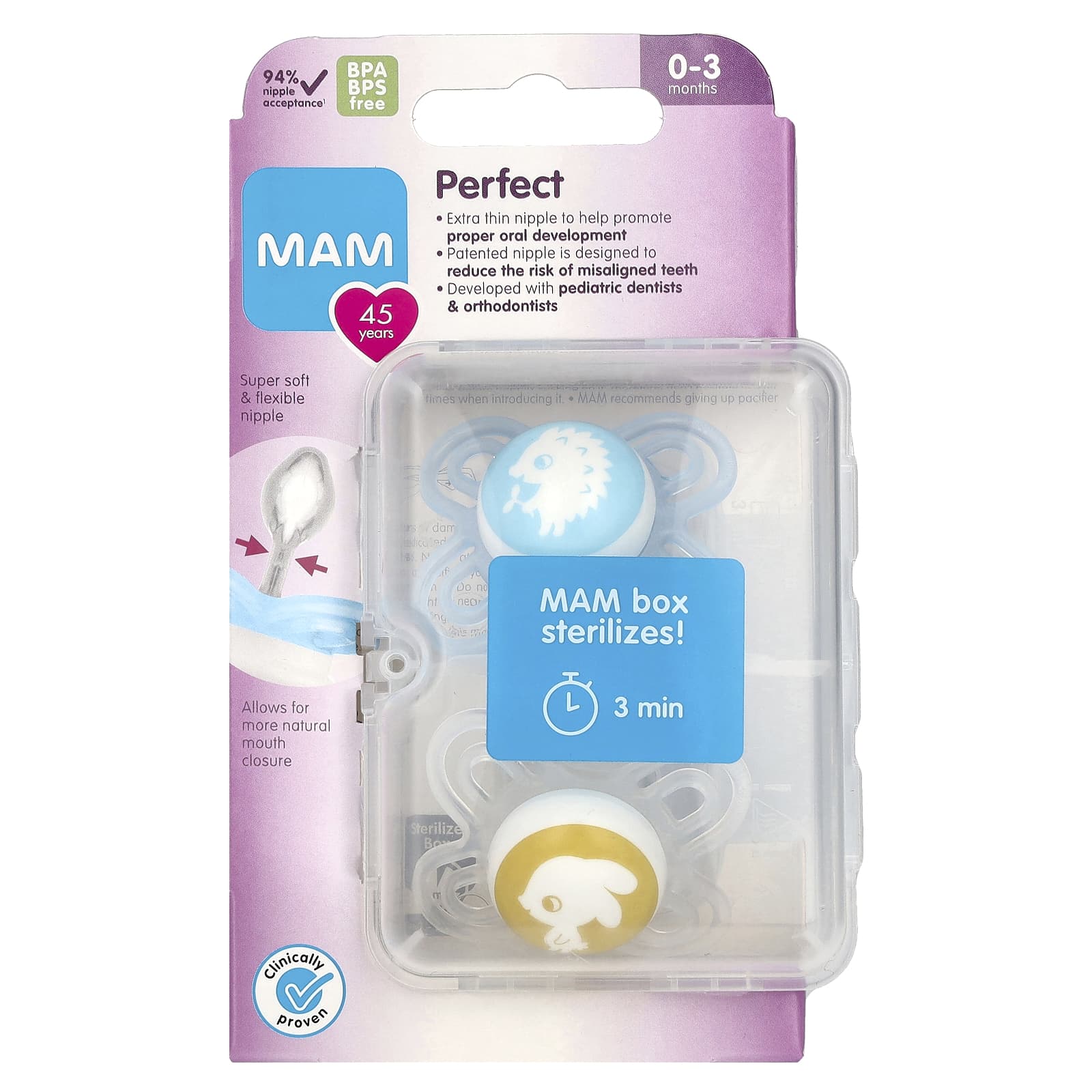 MAM Perfect Pacifier 03 месяца для мальчиков 2 шт 2090₽